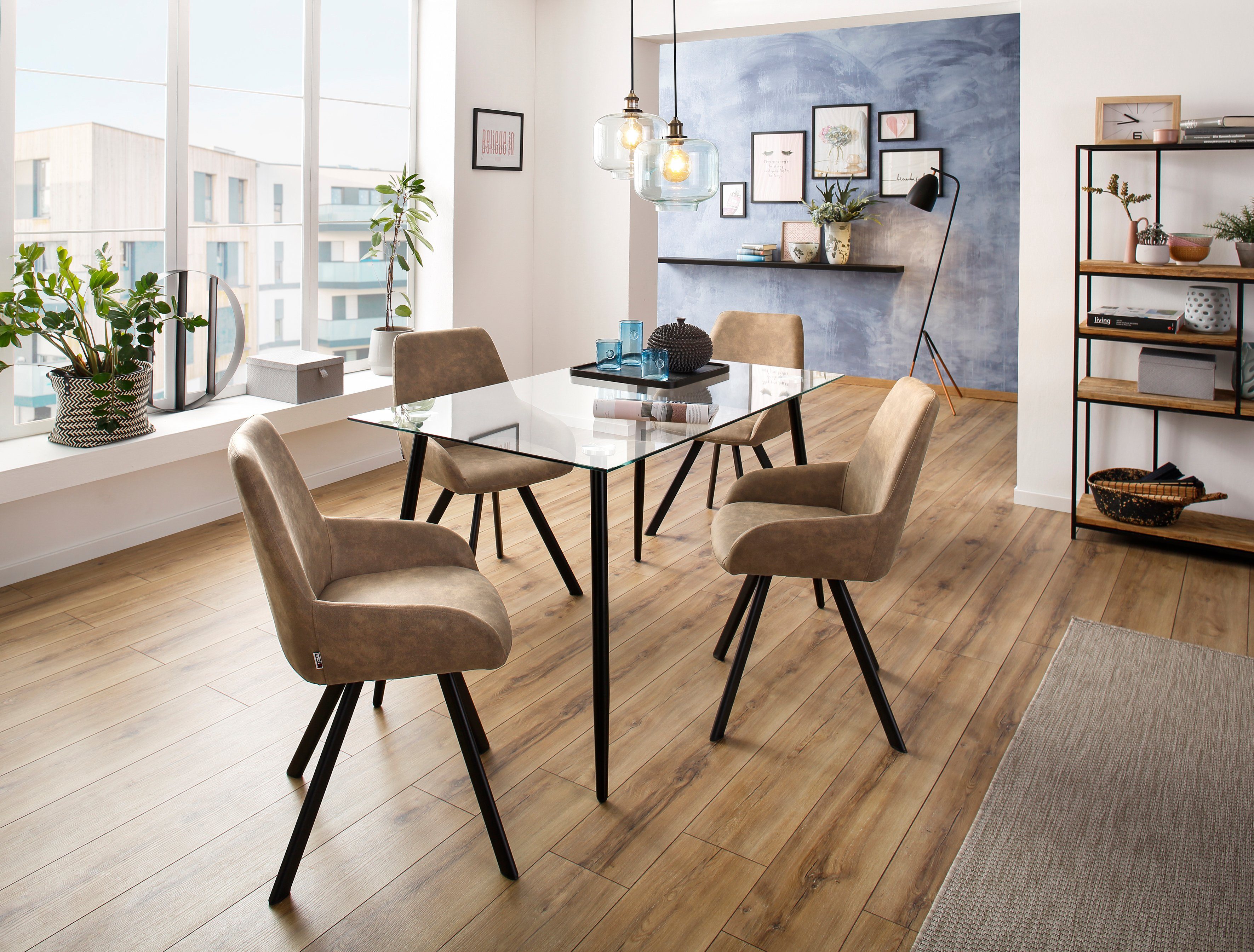 INOSIGN Glazen tafel Danny, TOPSELLER! Eettafel breedte 140 cm, metaalapplicaties, modern ontwerp