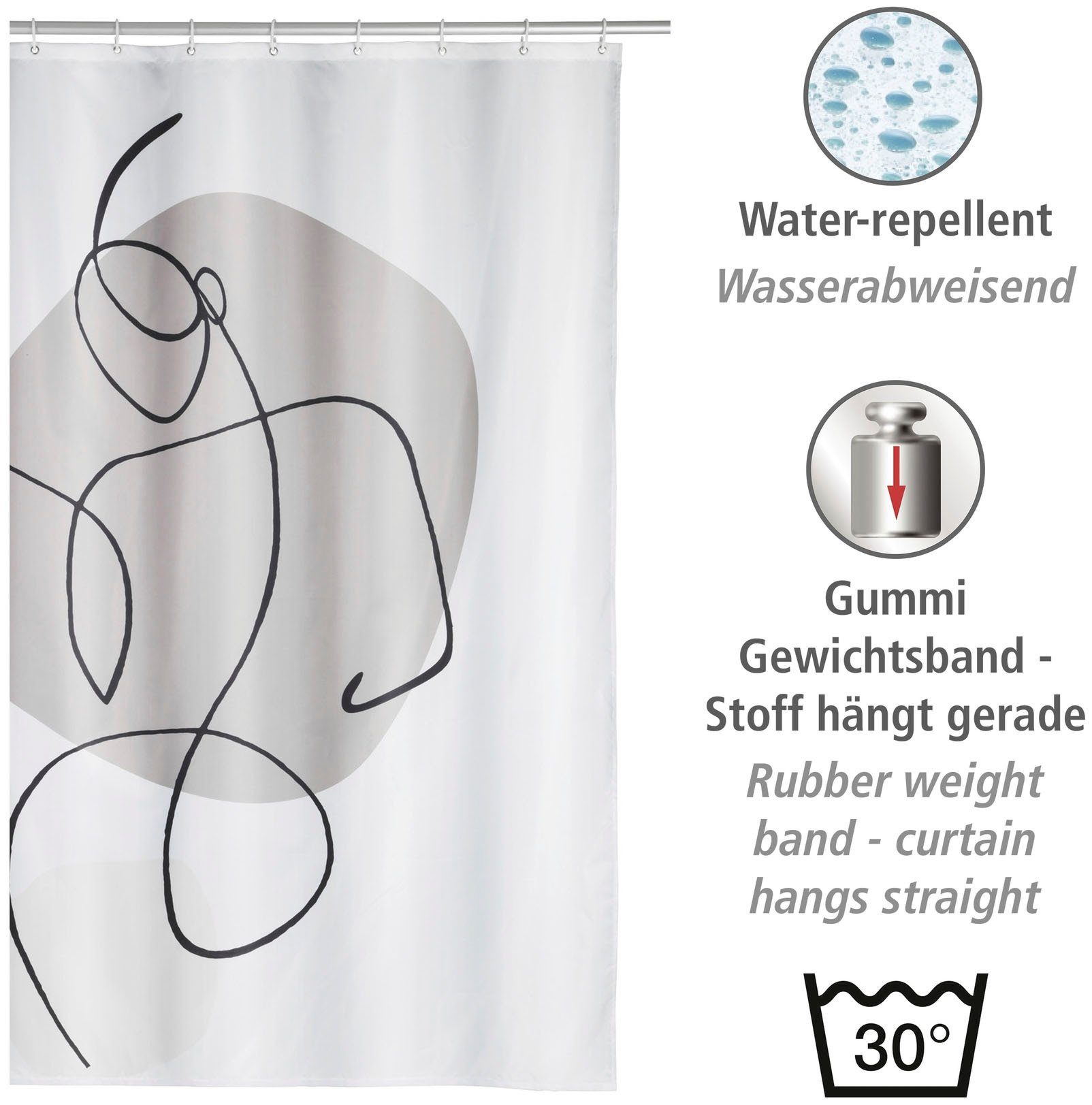 WENKO Douchegordijn Ladyline Hoogte 200 cm, met one-line-design