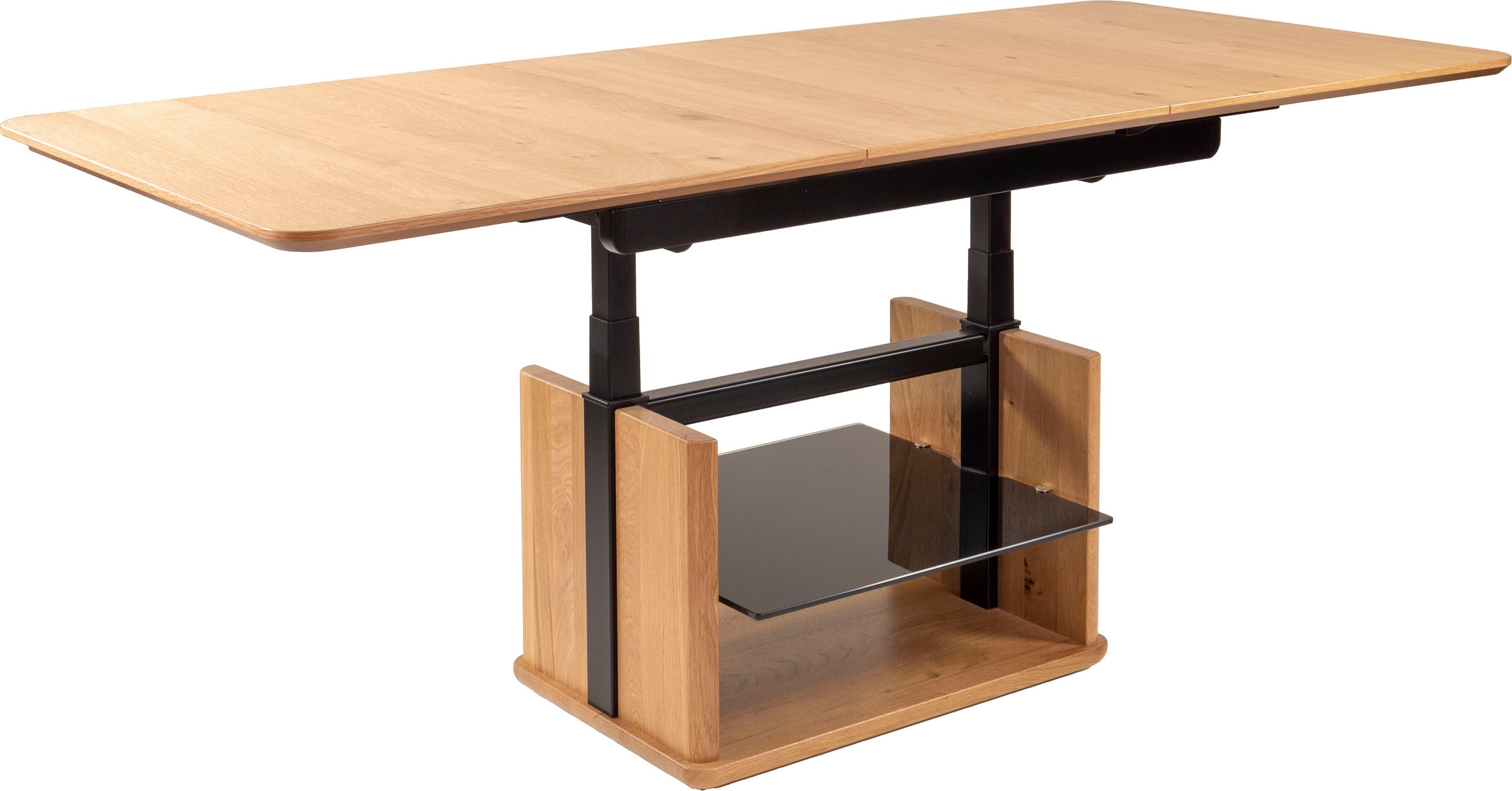 Vierhaus Salontafel Plaat wildeiken gefineerd, plank glas zwart