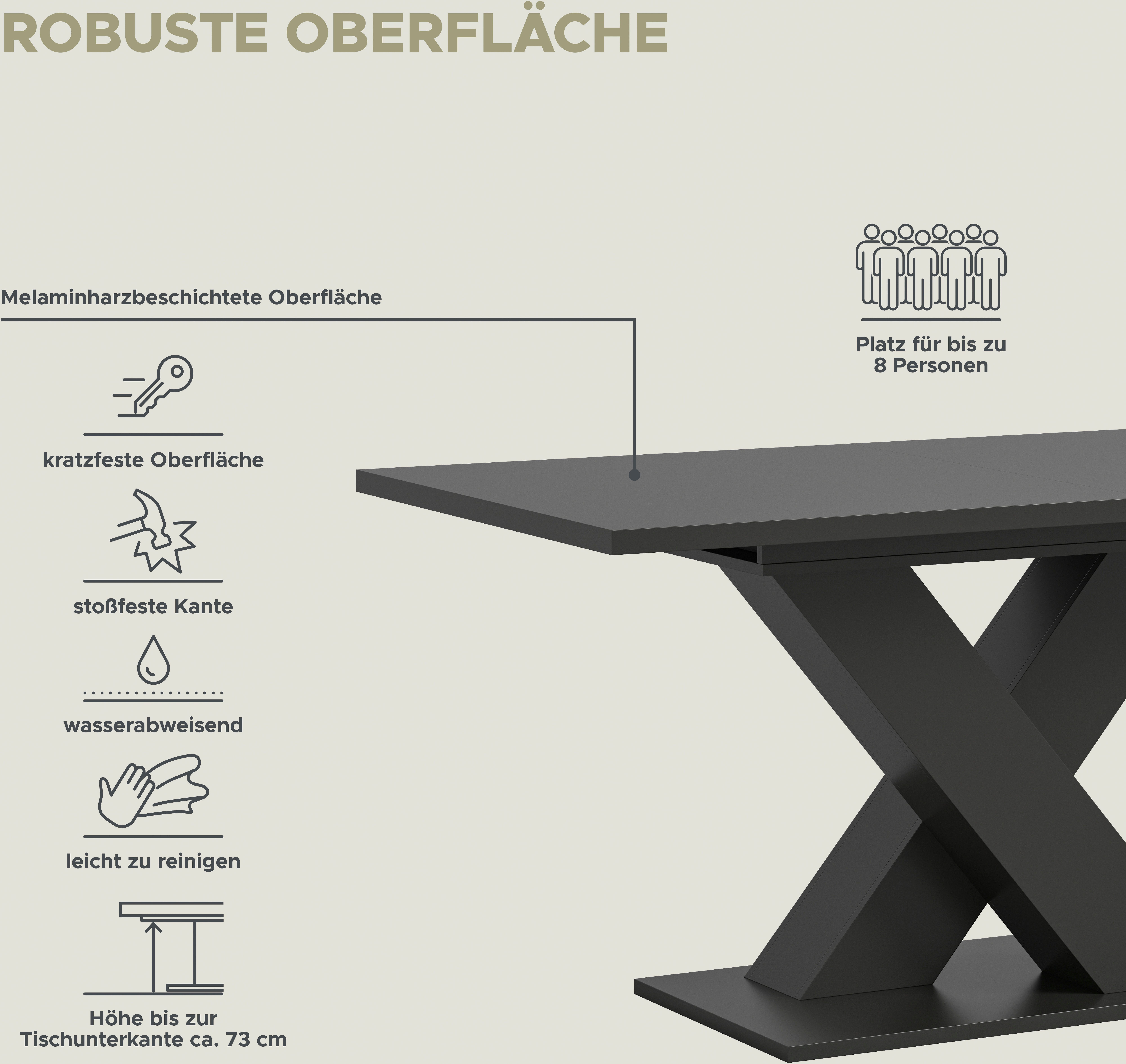 INOSIGN Eettafel Motus, uitschuifbaar 150 - 190 cm, inclusief 40 cm inlegplaat