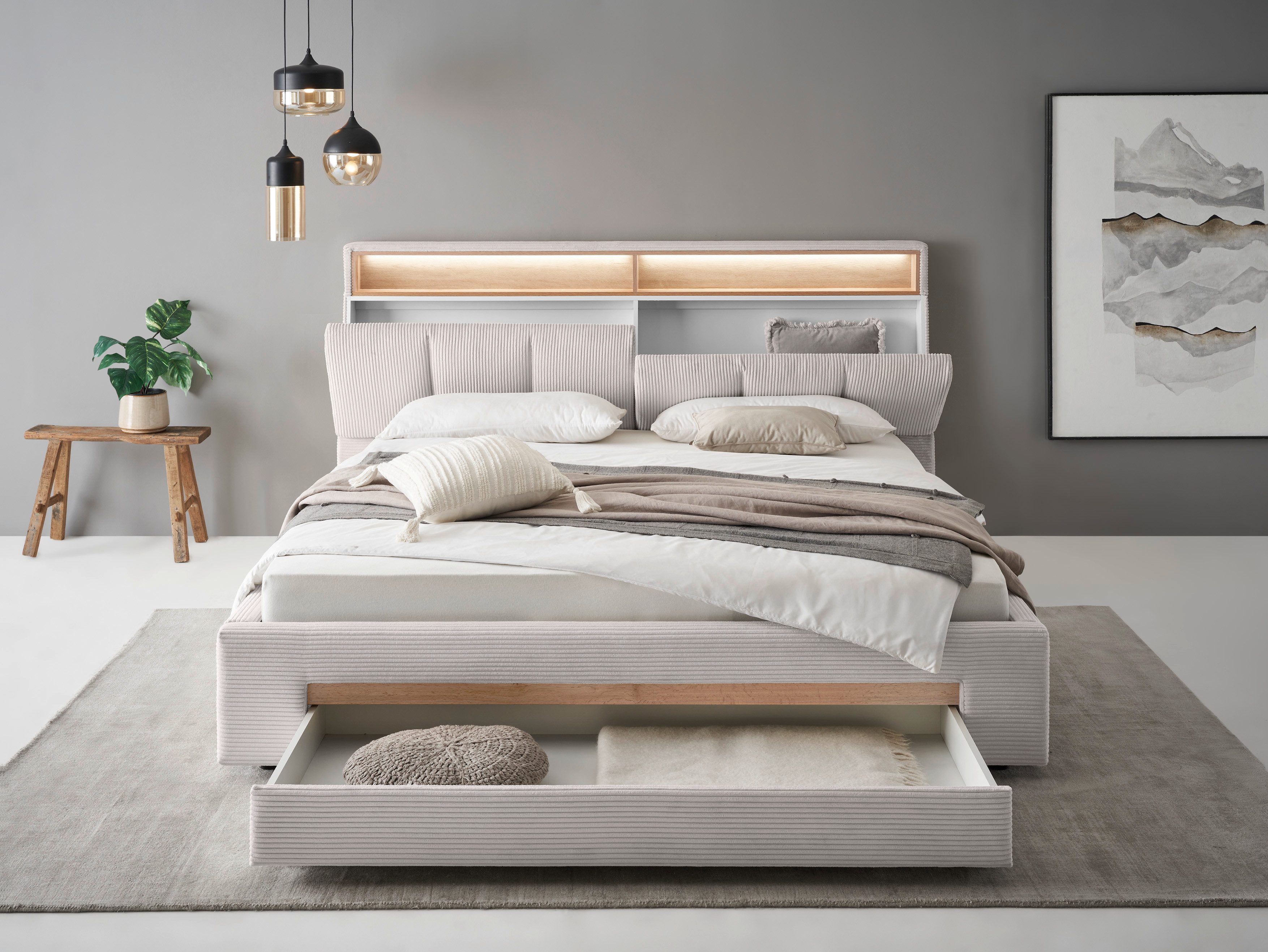 INOSIGN Gestoffeerd bed CiTY/GiRON,, gepolsterd opbergbed, met LED-verlichting Bedkisten met hondenbed of als opbergruimte, opklapbare hoofdeinden
