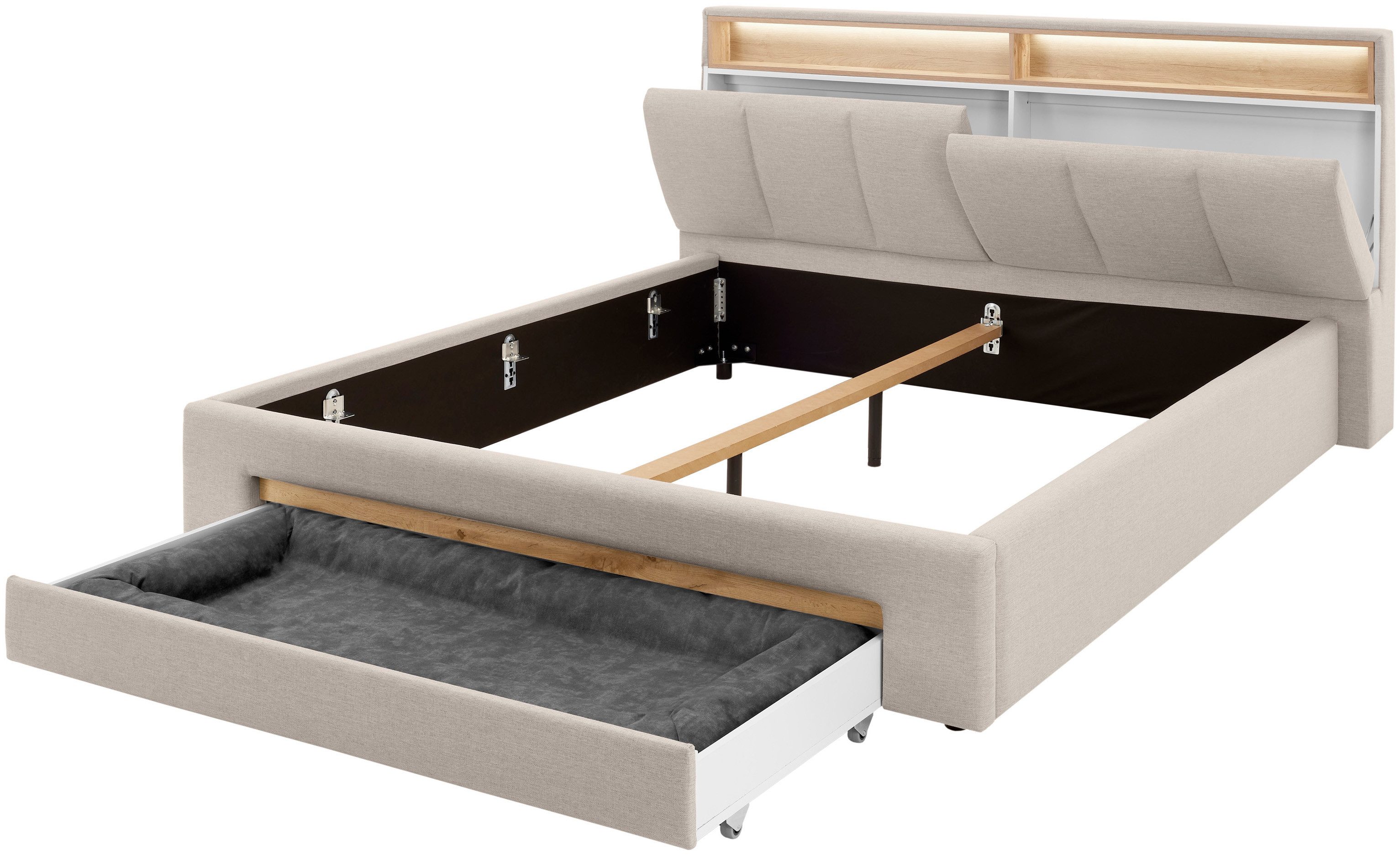 INOSIGN Gestoffeerd bed CiTY/GiRON,, gepolsterd opbergbed, met LED-verlichting Bedkisten met hondenbed of als opbergruimte, opklapbare hoofdeinden