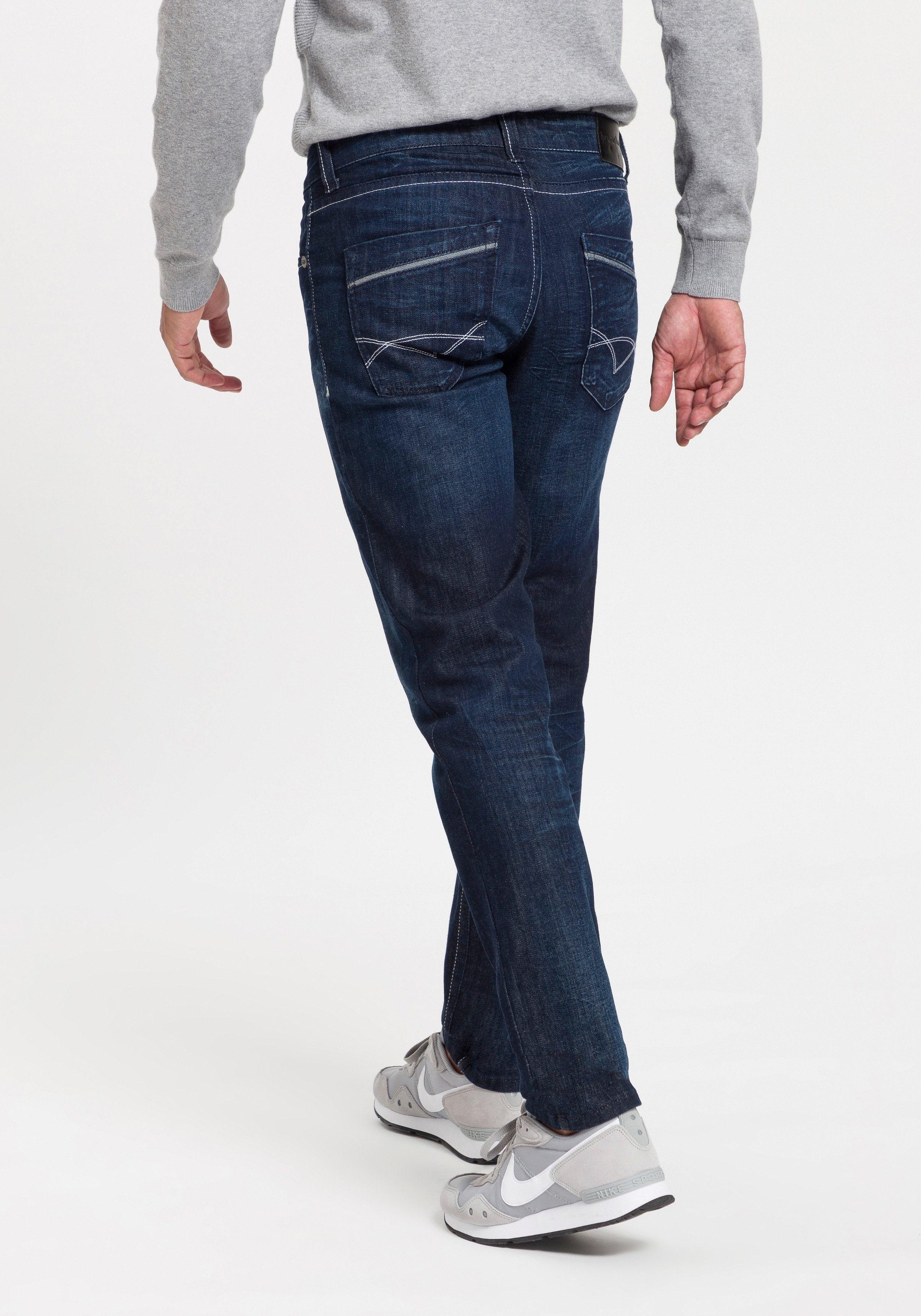 Bruno Banani Straight jeans Dylan rechte pasvorm, used-wassing, lage taille