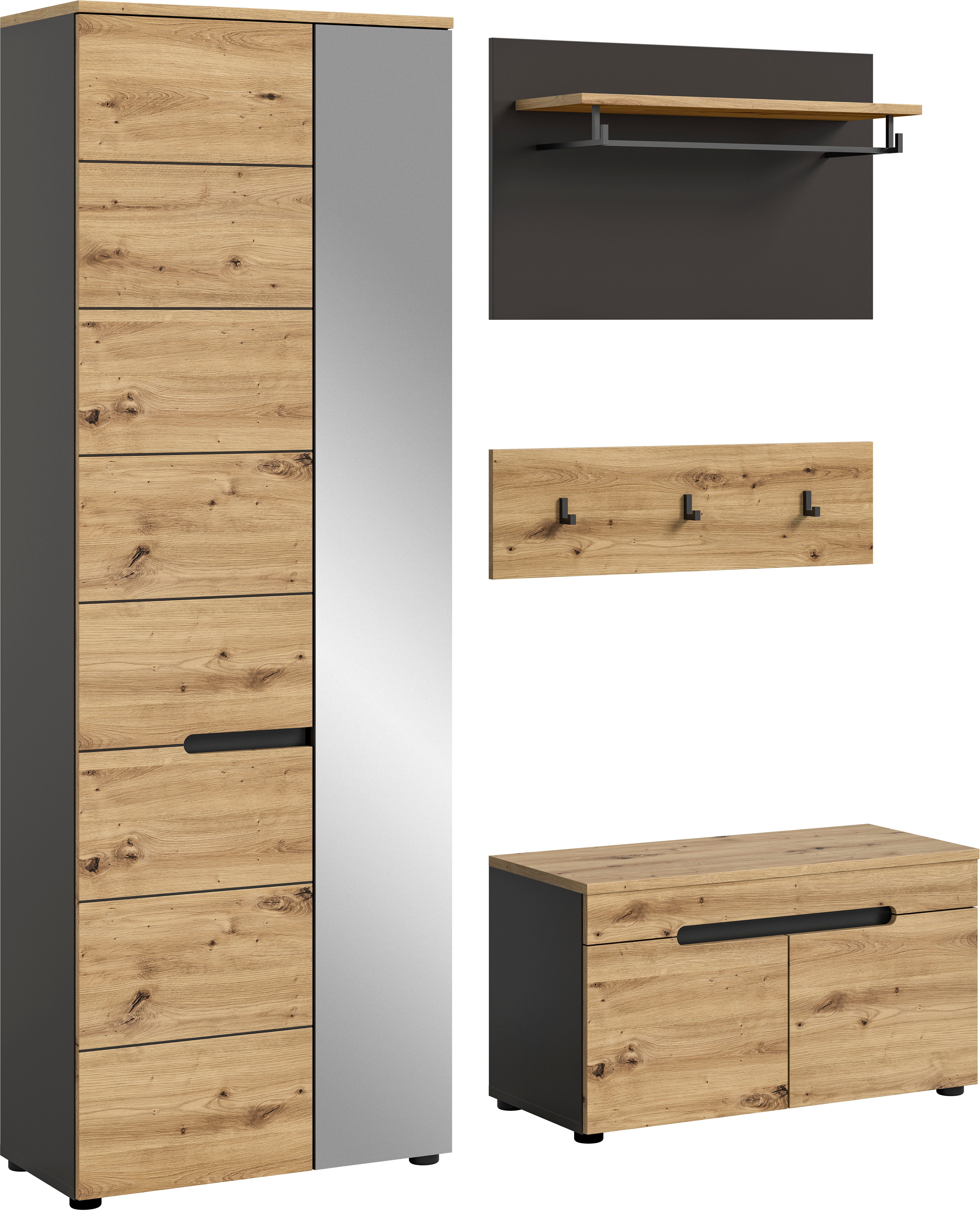 INOSIGN Halmeubelset REHAT, TOPSELLER!, 4-teilig, Breite 160cm, individuell stellbar Halmeubelen, gangmeubelen, combinatie, hal, garderobe,