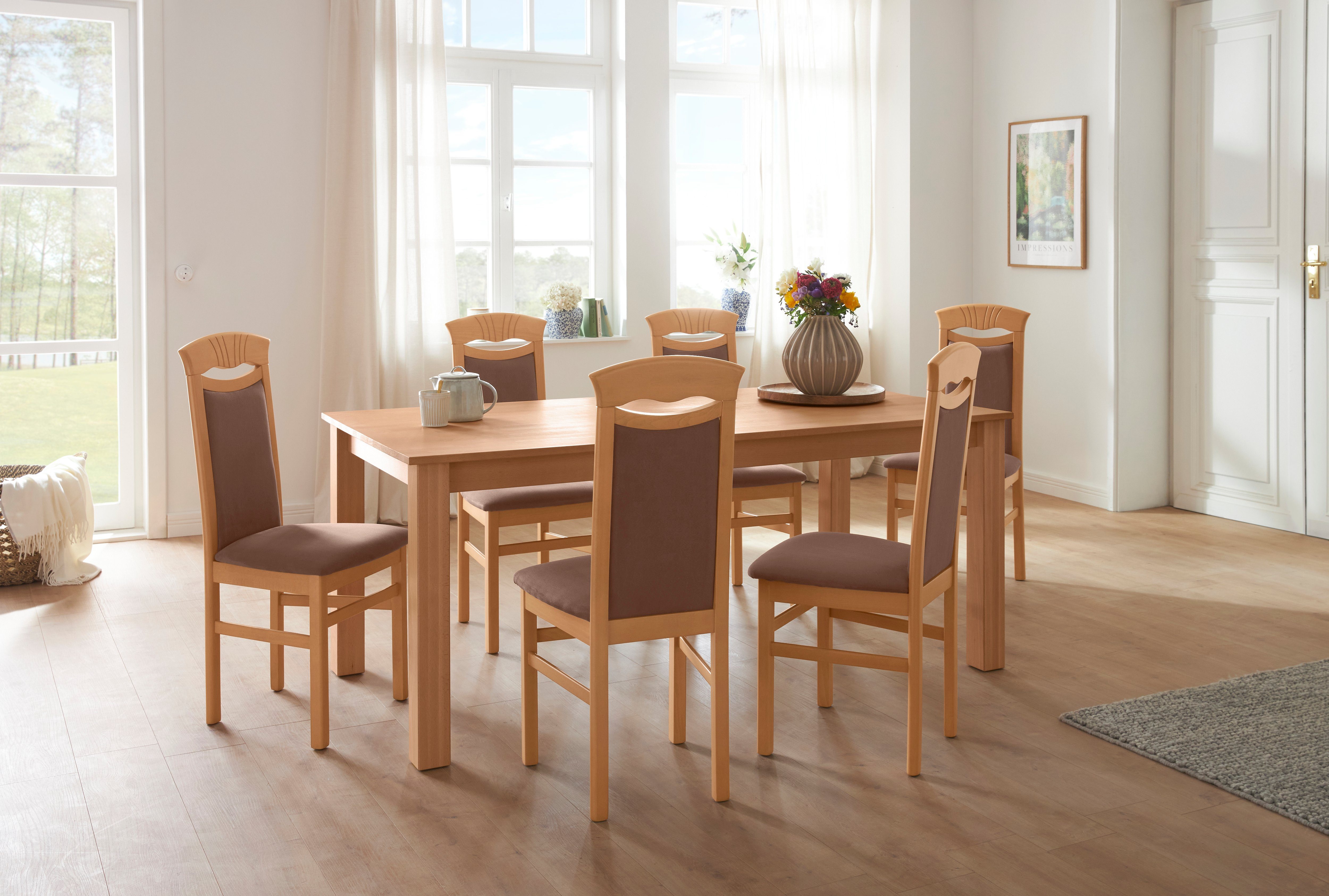 Home affaire Eetkamerstoel Franz slijtvast microvezel, onderstel beuken naturel of wit, houten stoel (set, 2 stuks)