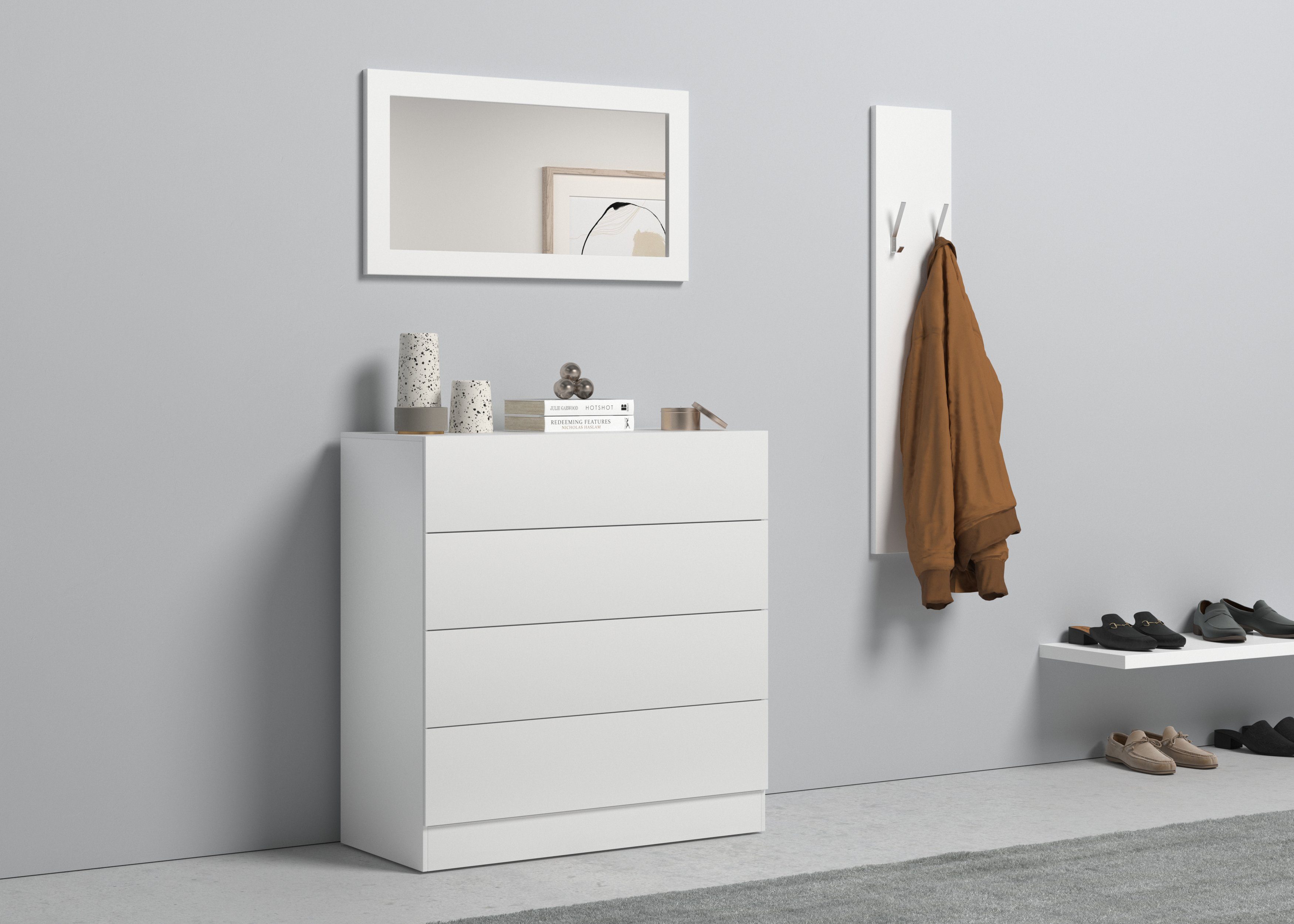 borchardt Möbel Halmeubelset Vaasa 3 met push to open functie (set, 3-delig) wandkapstokken wit