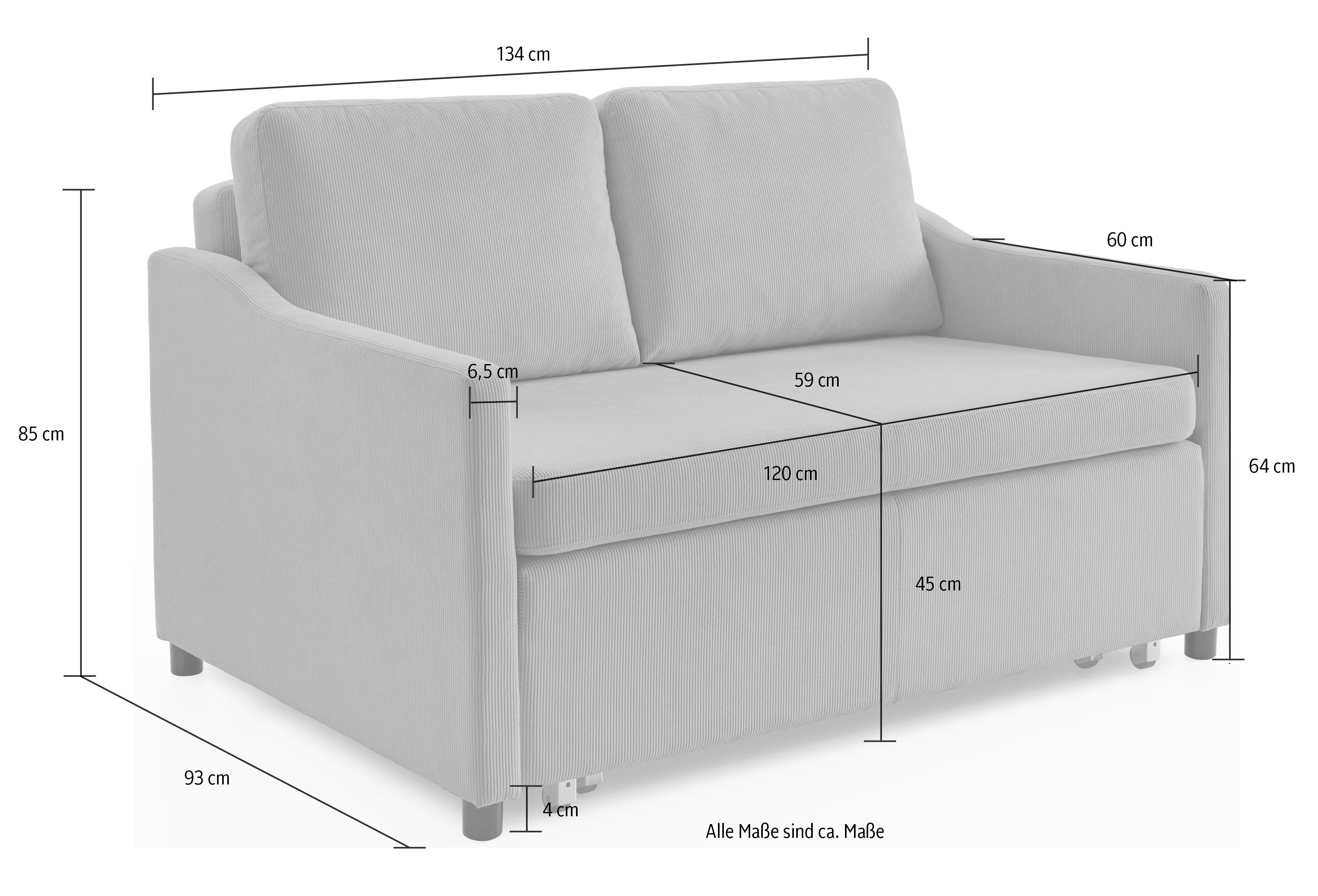 ATLANTIC home collection Slaapbank Anella met cordbekleding, met slaapfunctie, vrij plaatsbaar
