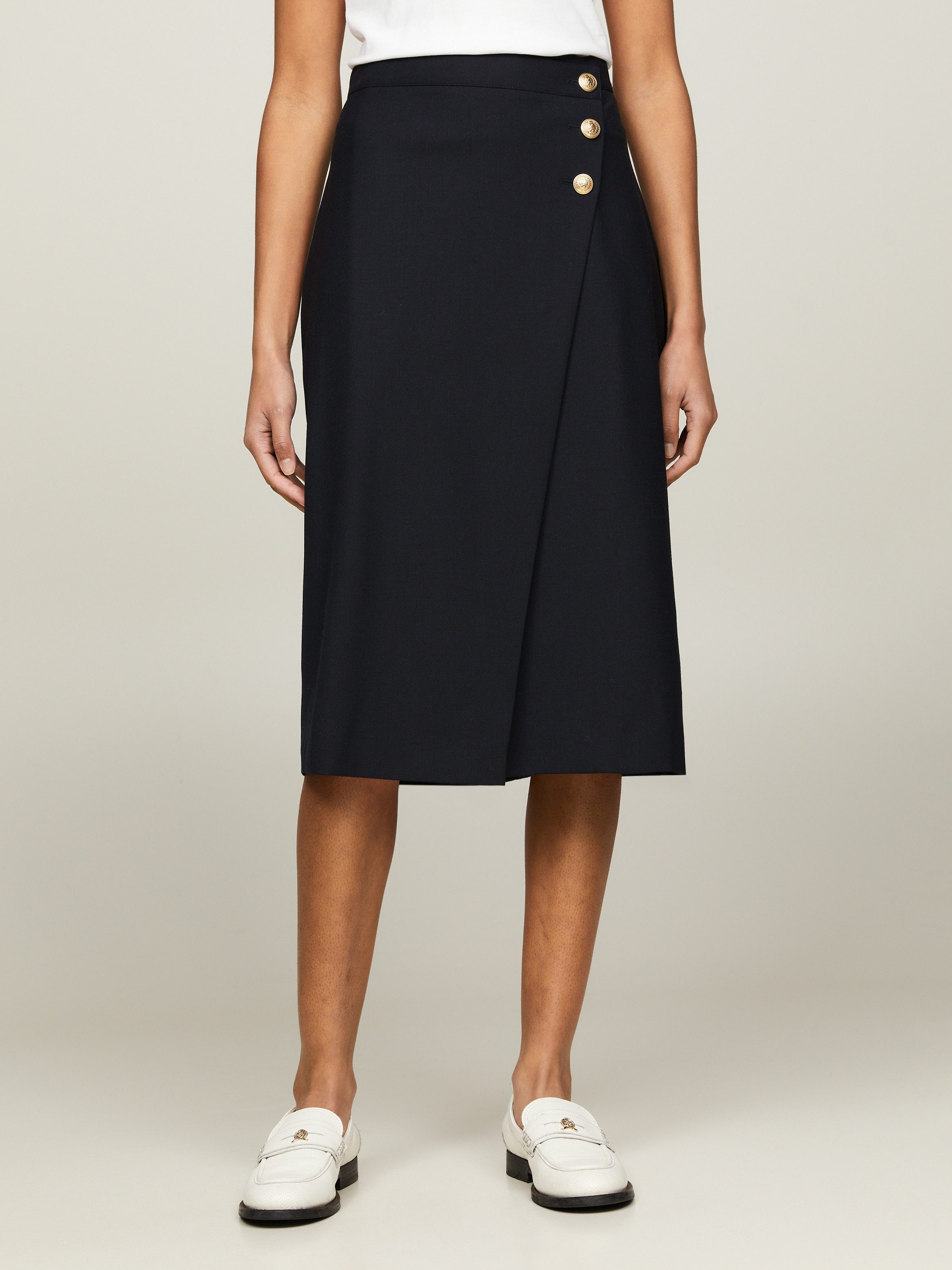 Tommy Hilfiger Geweven rok GOLD BUTTON MIDI SKIRT