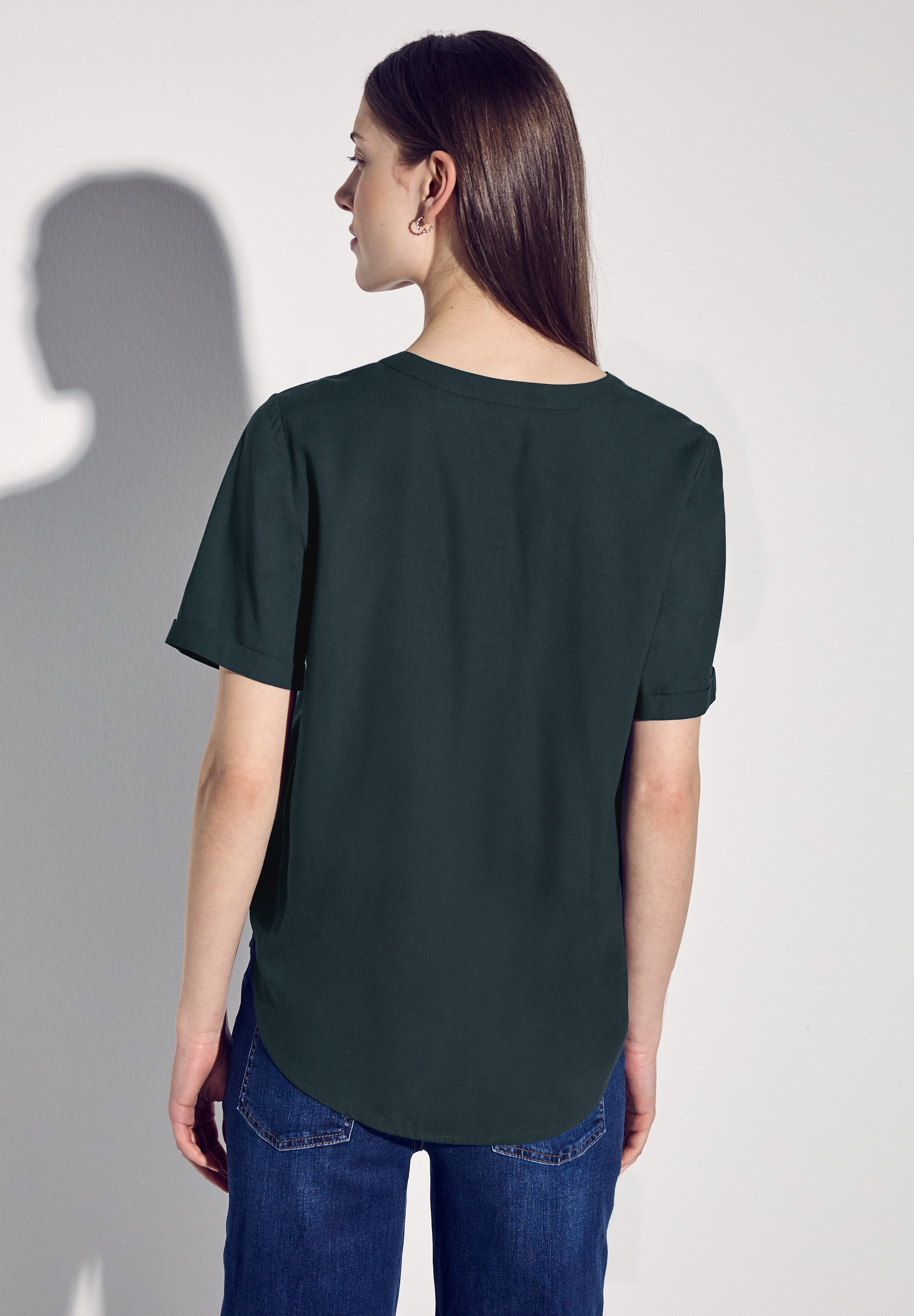 STREET ONE Blouse met korte mouwen met ingesneden ronde hals
