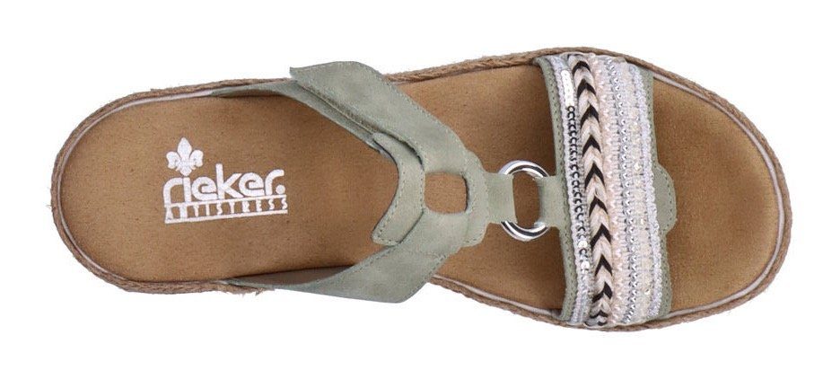 Rieker Slippers , sleehak, zomerschoen, pantoffels met decoratieve kralen
