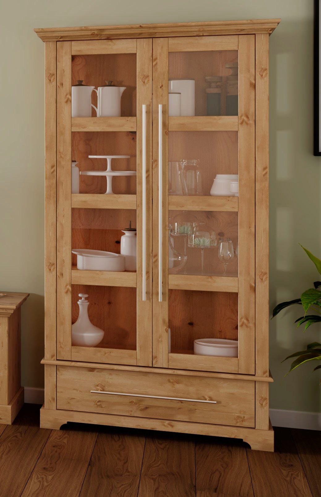 Home affaire Vitrinekast Meliss Hoogte 169 cm, breedte 94 cm, 2-deurs, massief grenen, FSC®