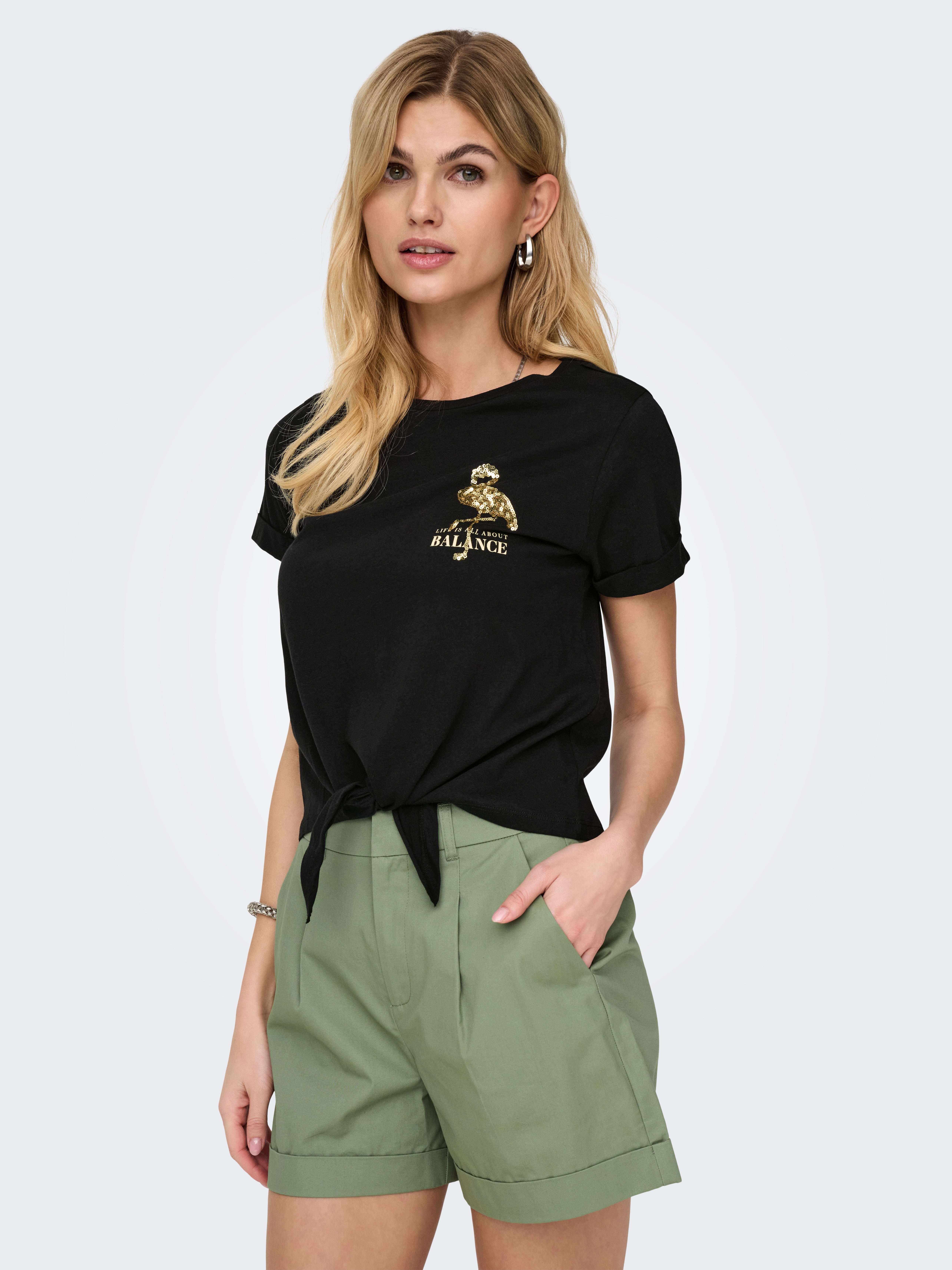 Only Shirt met korte mouwen ONLDORA S/S KNOT FOLD-UP TOP JRS