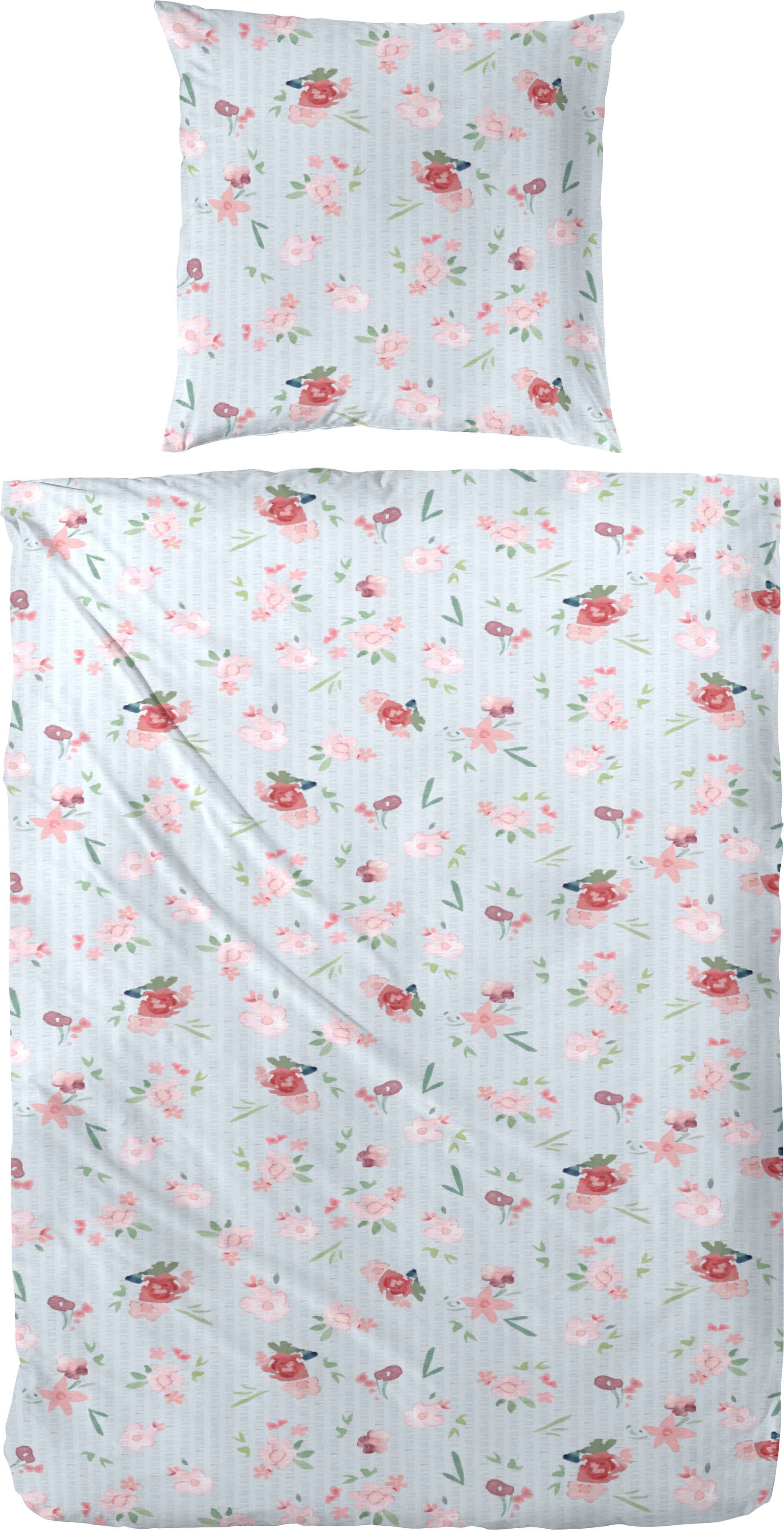 Primera Overtrekset English Romance met delicate bloemen (2-delig) dekbedovertrekken blauw