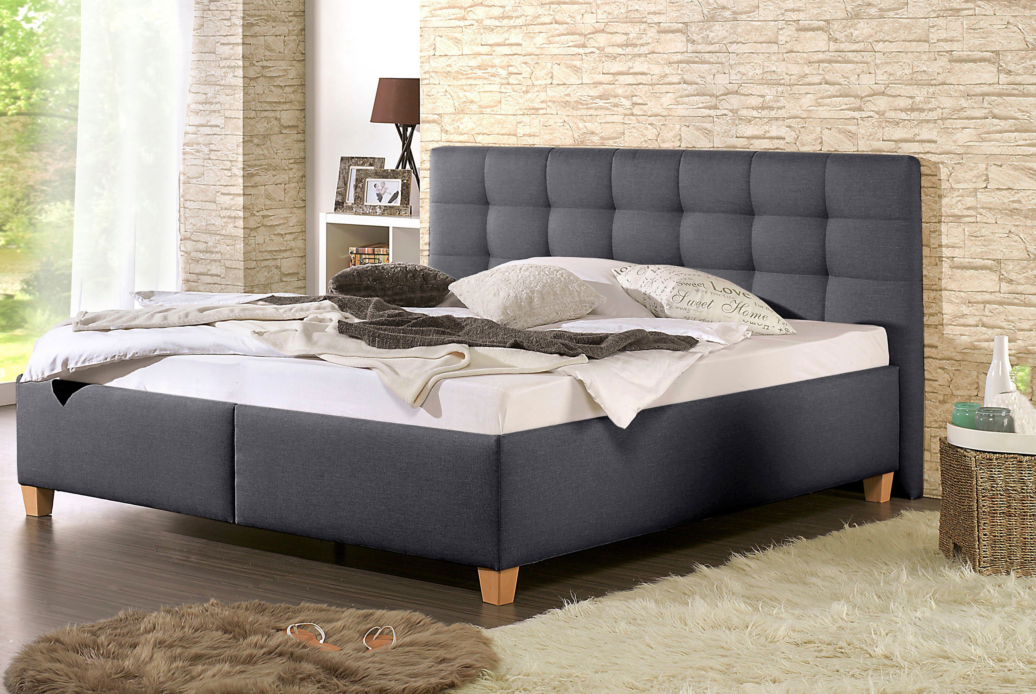 Maintal Gestoffeerd bed Madane naar keuze met matras in de hardheden h2, h3 of h4 bedden grijs