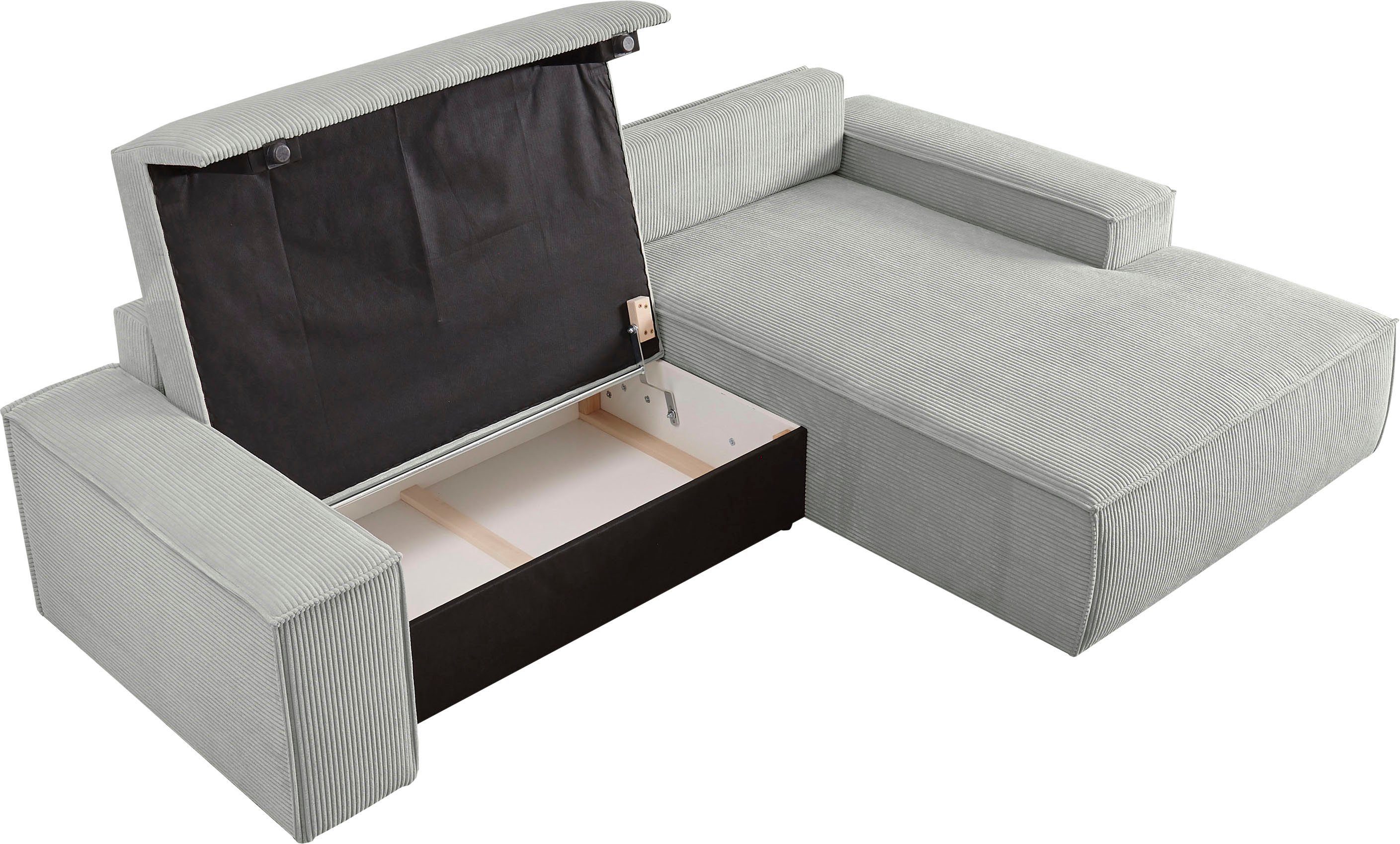 Home affaire Hoekbank SHERWOOD bedbank 267 cm, L-model, Slaapfunctie met bedlade (210x136 cm), cord, vintage, fluweel