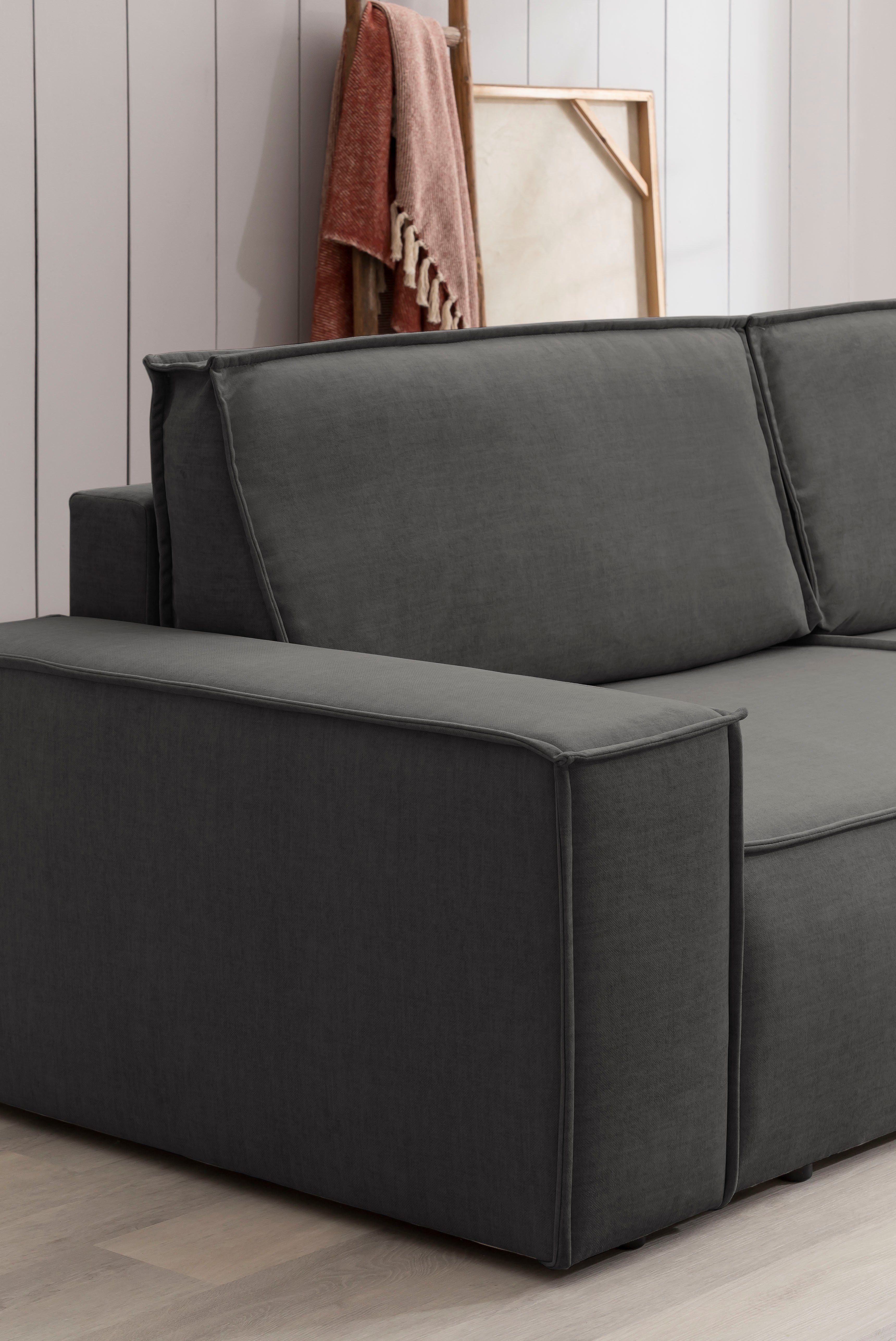 Home affaire 3-zitsbank SHERWOOD slaapbank (257 cm) ribfluweel, velours, vintage lederlook