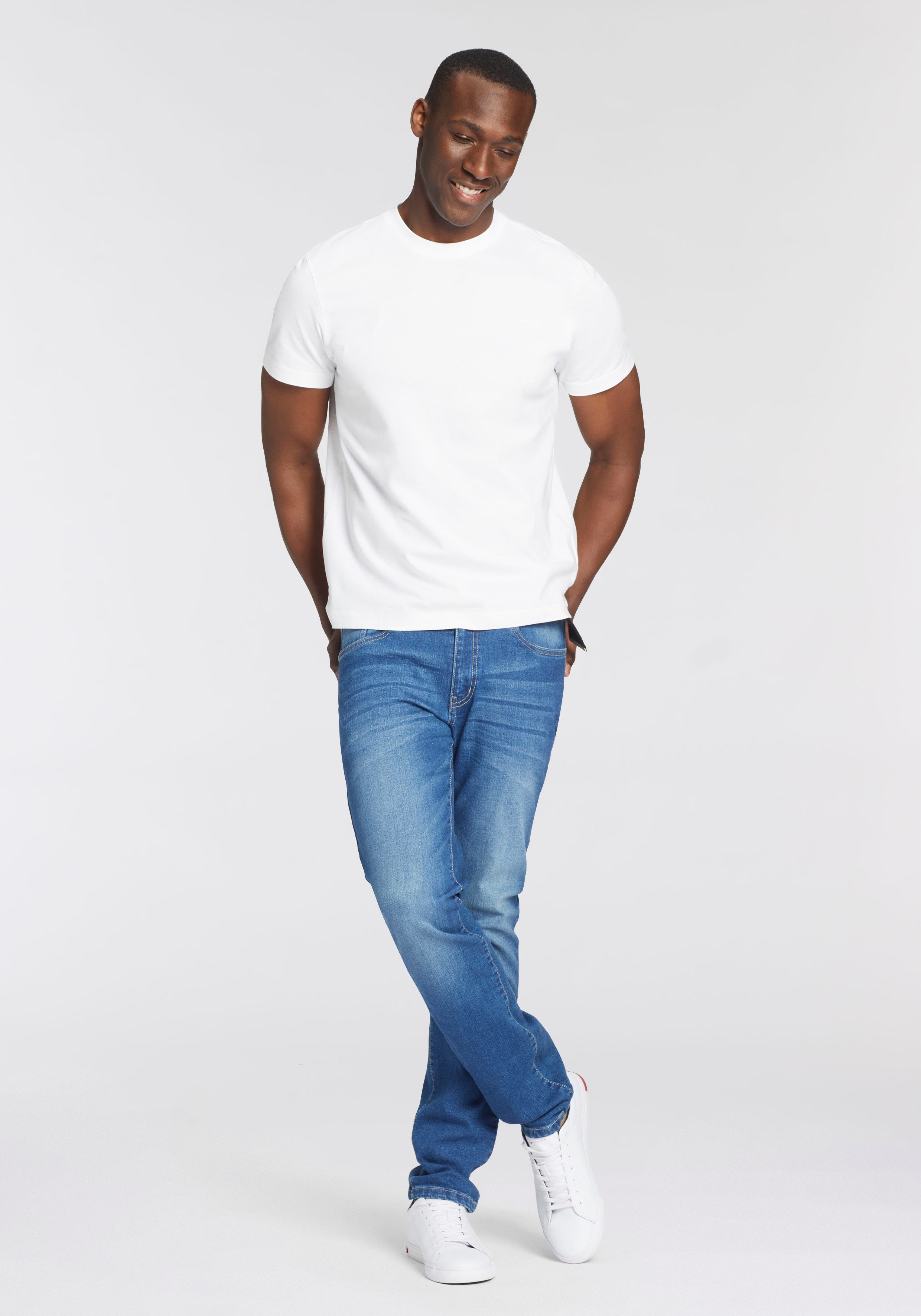 Man's World T-shirt Nieuwe kleuren! Korte mouw, effen kleur, ronde hals, van katoen(3-delig, Set van 3)