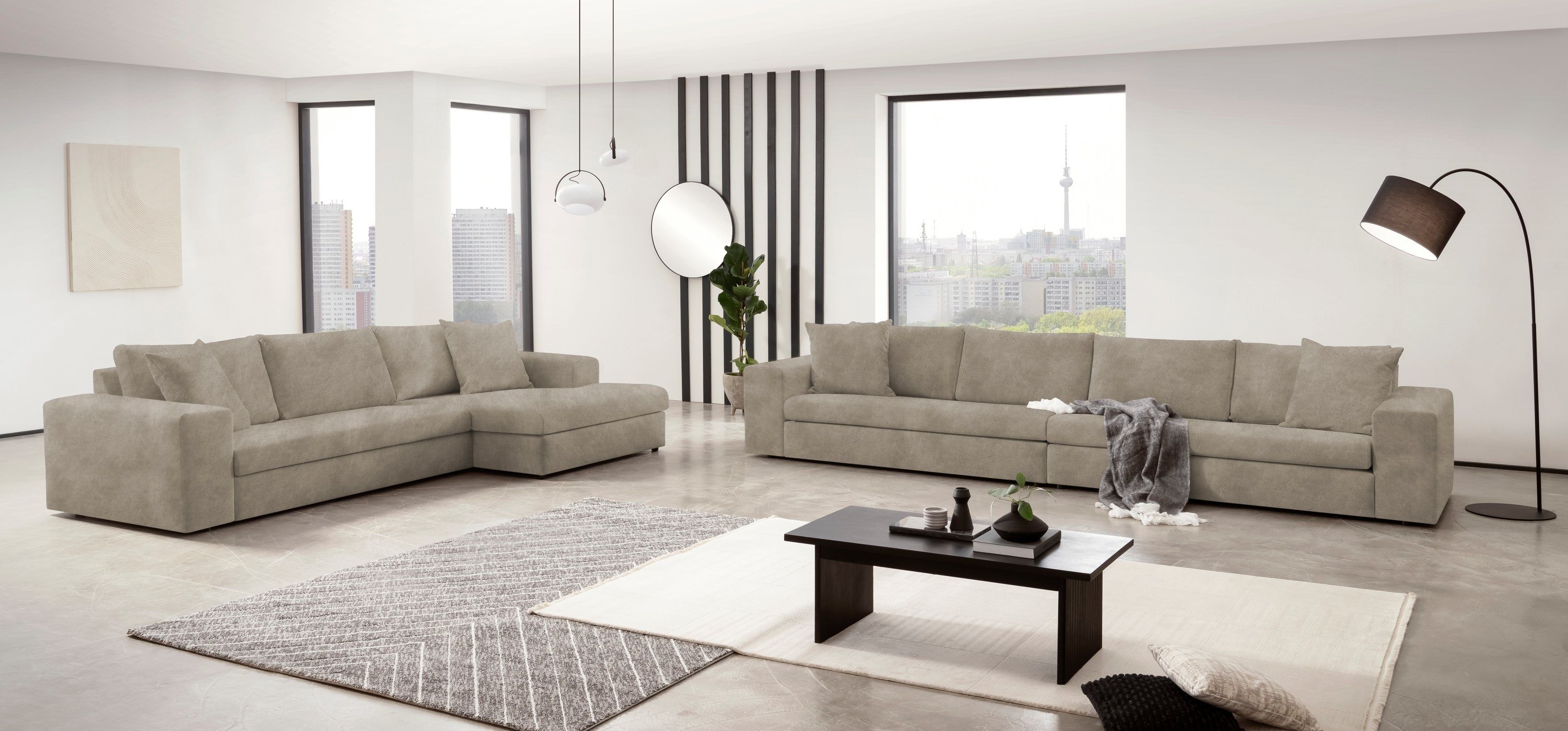 andas 4-zitsbank SLEETLAND XXL in fluweel of vintage lederlook