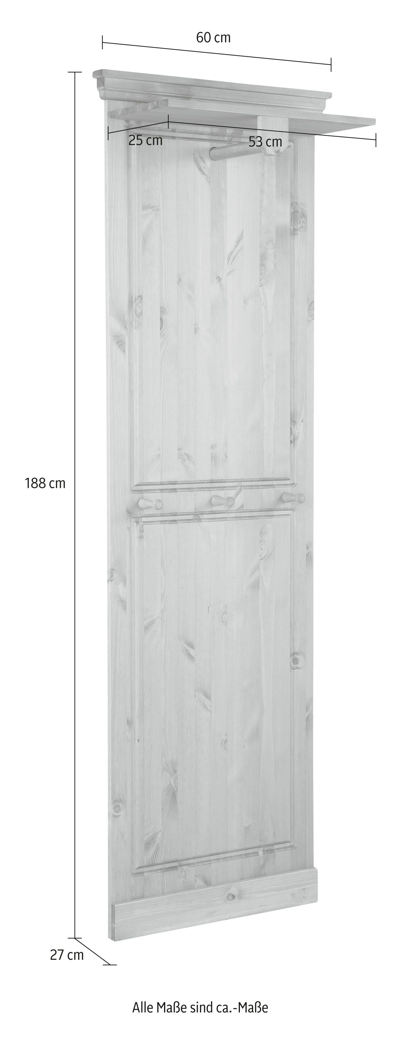 Home affaire Kapstokpaneel Basilico van massieve dennen, fsc®, breedte 60 cm, met kledingstang, houten haken