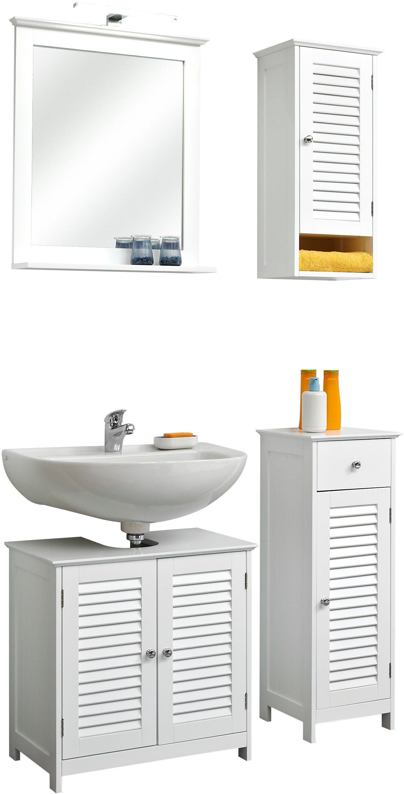 Saphir Badkamerserie Quickset 928 4-delig, wastafelonderkast met led-spiegel (5-delig) badmeubelsets wit