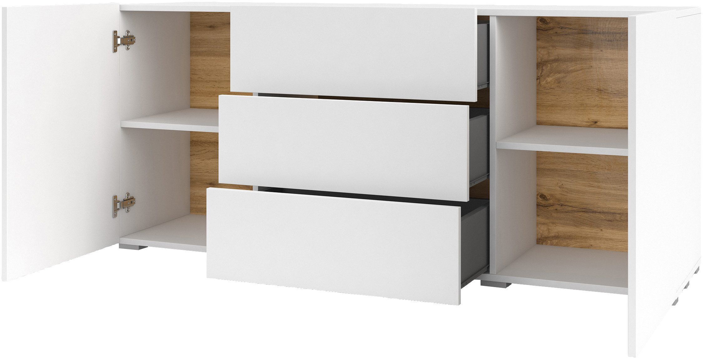 INOSIGN Dressoir Ava, breedte 140 cm, hangend en staand te monteren moderne grepless commode, ladekast, 2 deuren/3 lades