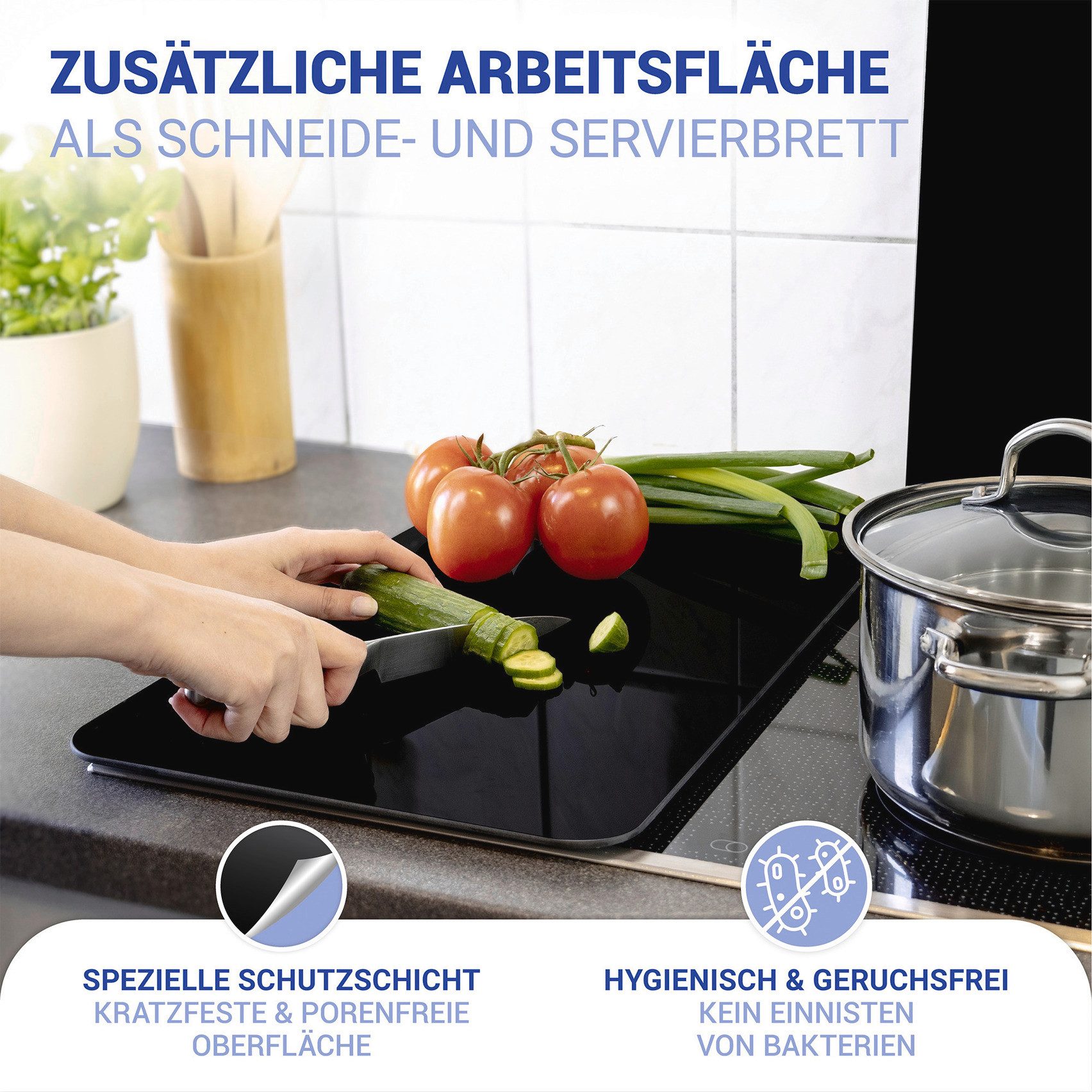 WENKO Kookplaatdeksel Universal Model Schwarz Kookplaatafdekking voor alle soorten kookplaten, krasvast, met antislipvoetjes (set, 2-delig)