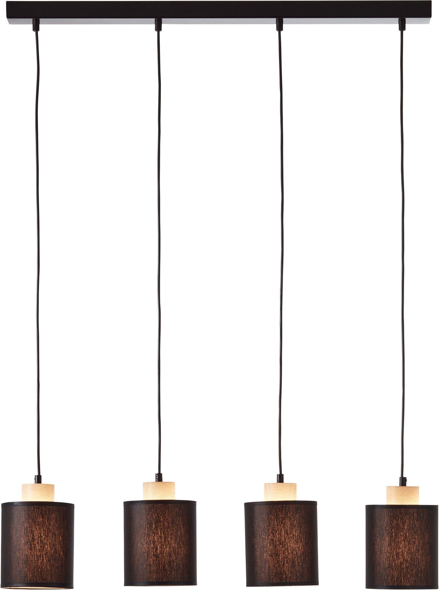 Brilliant Leuchten Hanglamp Vonnie Stoffen kappen, 111 cm hoogte, 80 cm breedte, 4 x E27, in te korten, zwart/hout (1 stuk)