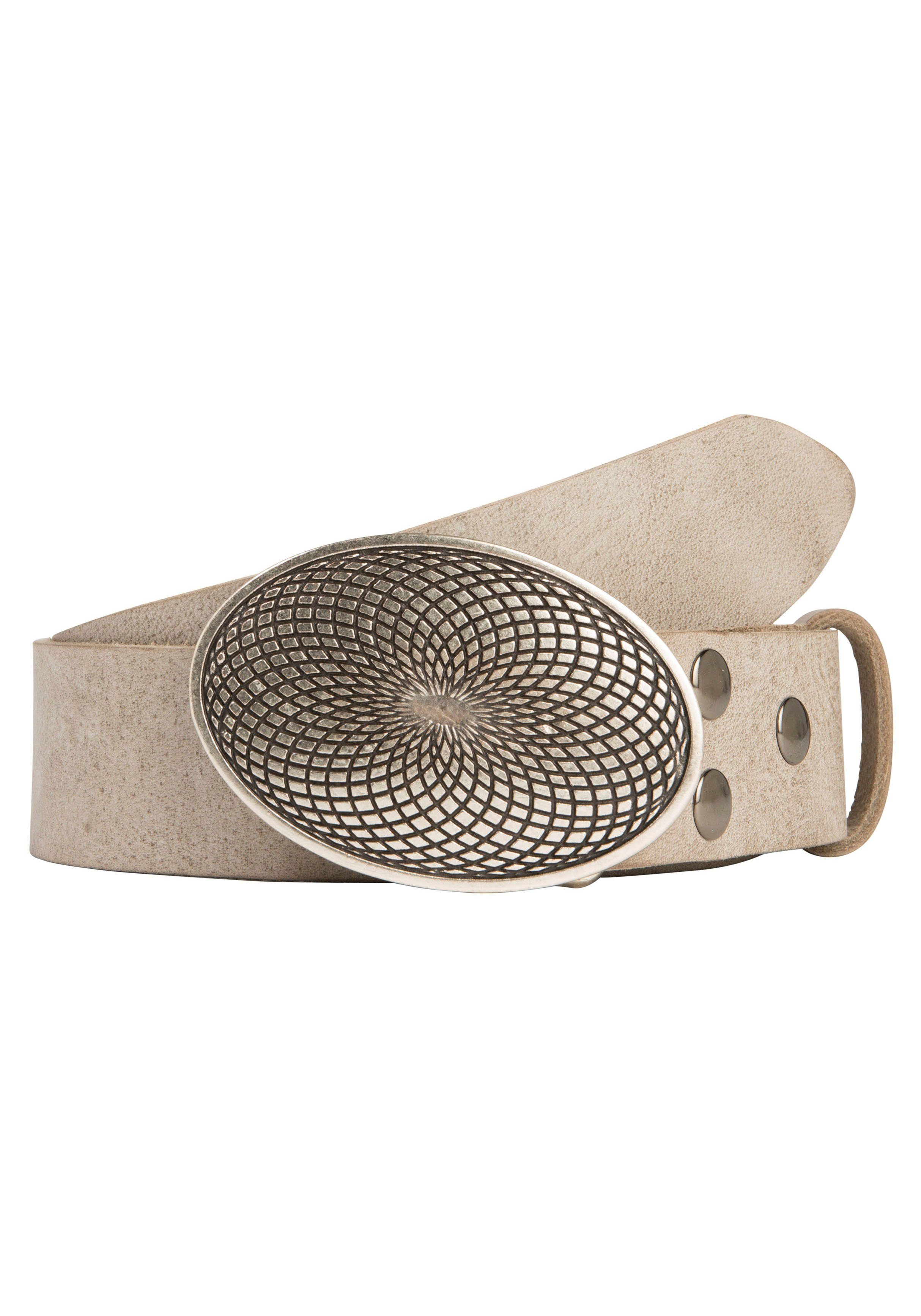 RETTUNGSRING by showroom 019° Leren riem met verwisselbare sluiting "mantra zilverkleur" unisex riemen maat 105 grijs