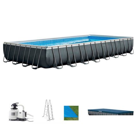Intex opzetzwembad met accessoires Ultra XTR frame 975 x 488 x 132 cm antraciet