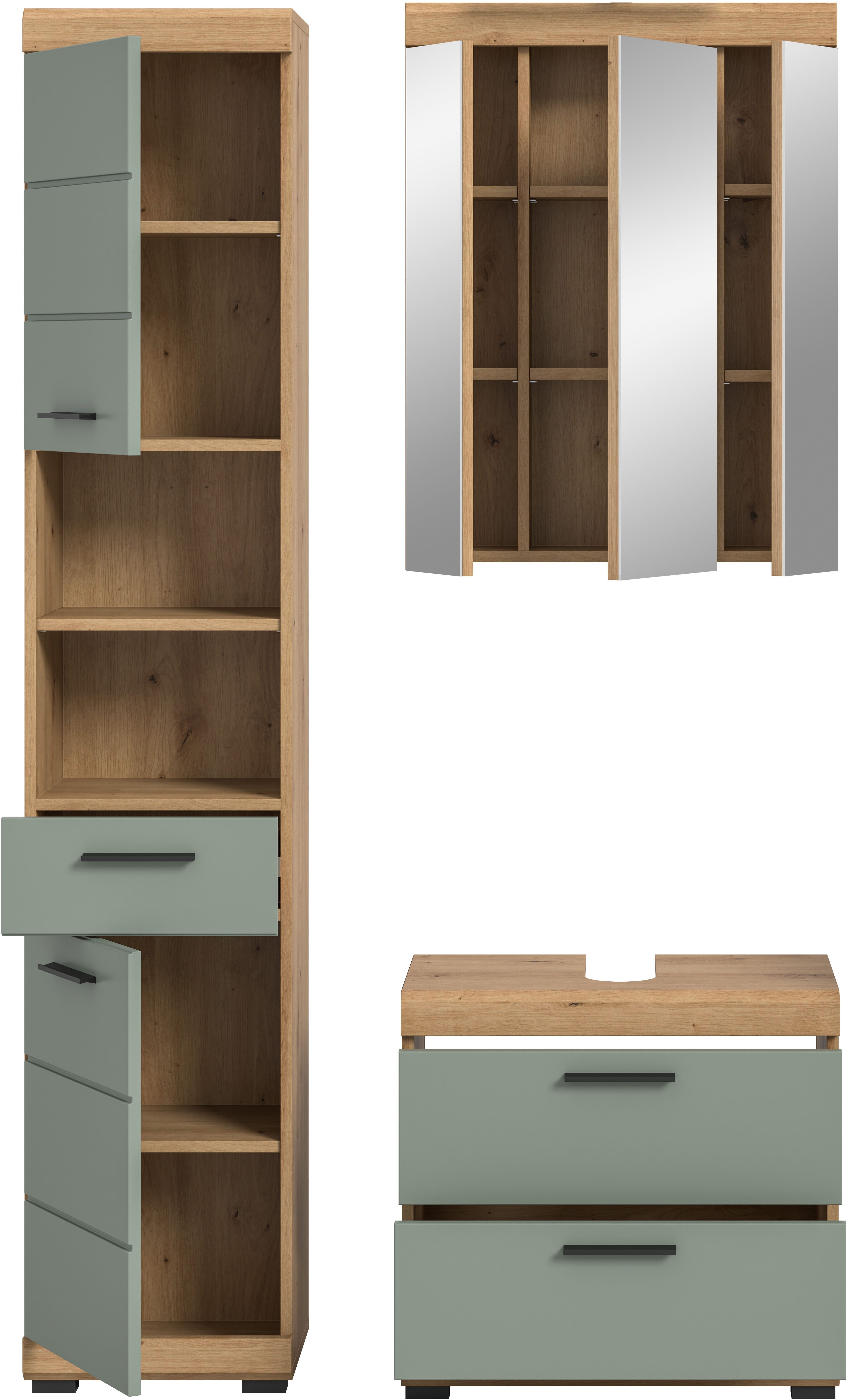 INOSIGN Badkamerserie Siena, 3-delig, bestaande uit: Hoge kast, wastafelonderkast, spiegelkast (set, 3-delig)