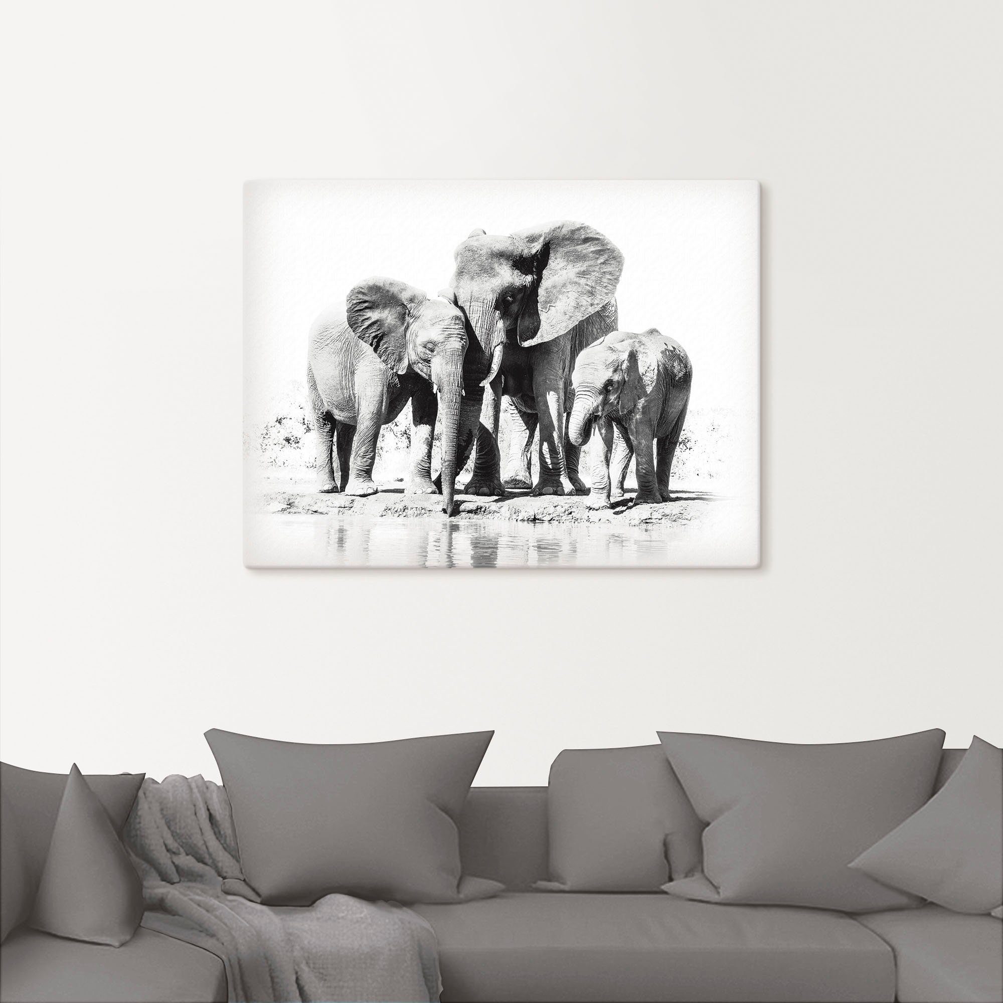 Artland Artprint Olifantenmoeder met kinderen als artprint van aluminium, artprint voor buiten, artprint op linnen, poster in verschillende maten. maten