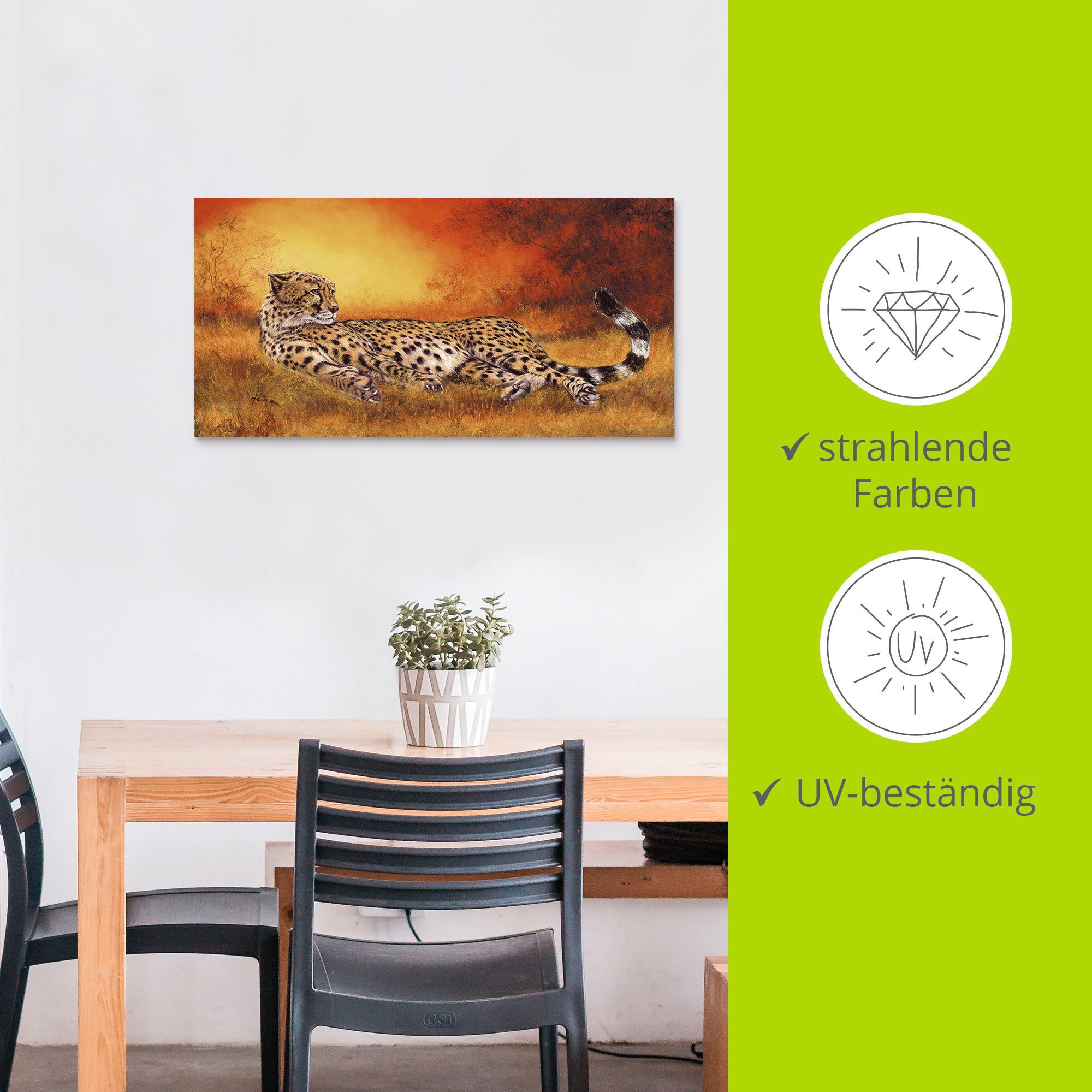 Artland Artprint Jachtluipaard als artprint van aluminium, artprint voor buiten, artprint op linnen, poster, muursticker