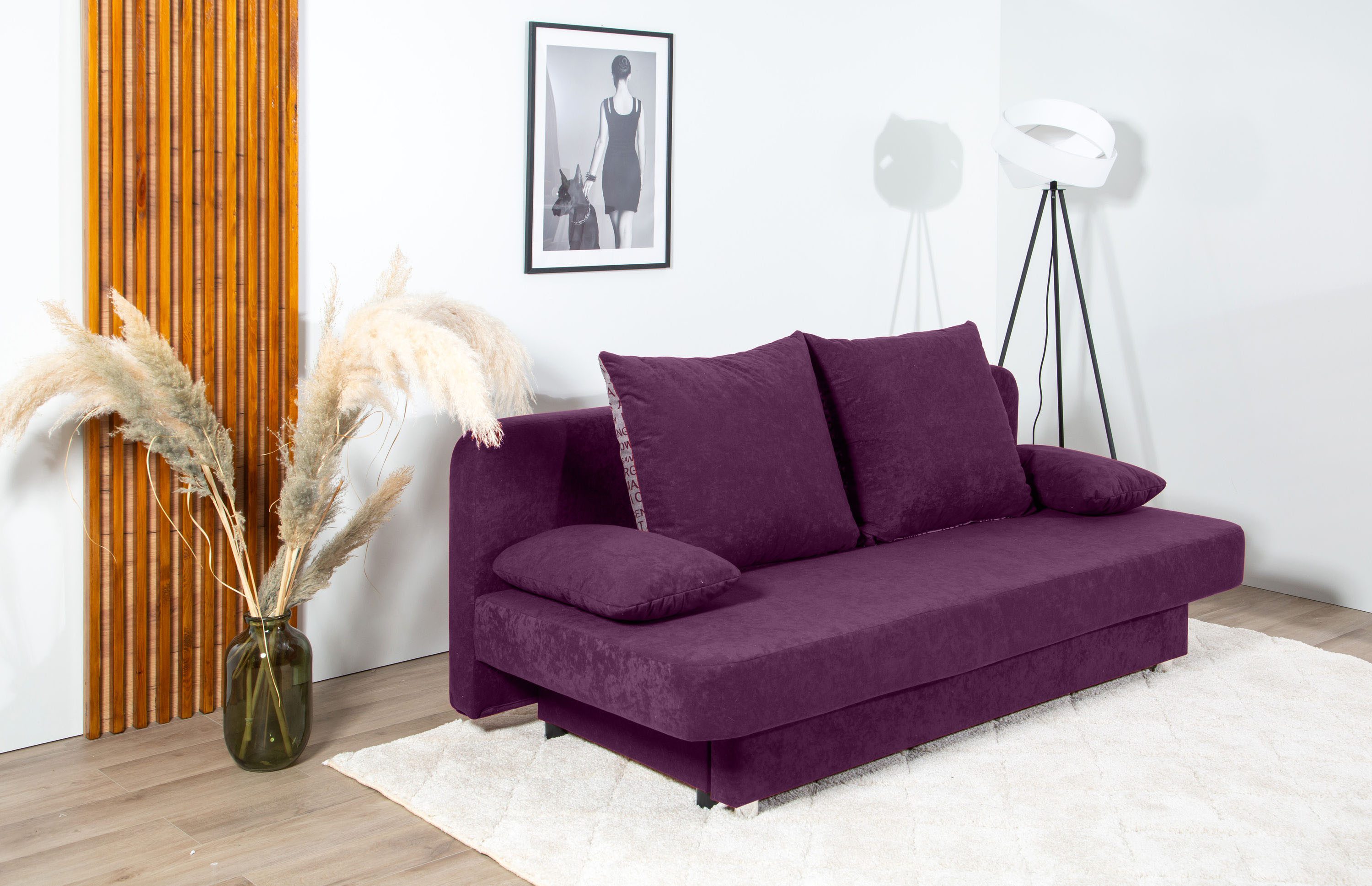 COLLECTION AB Slaapbank ULLA inclusief bedfunctie en opbergruimte Slaapbank, bedfunctie, bedlade, incl. rugkussens, armleuningkussens