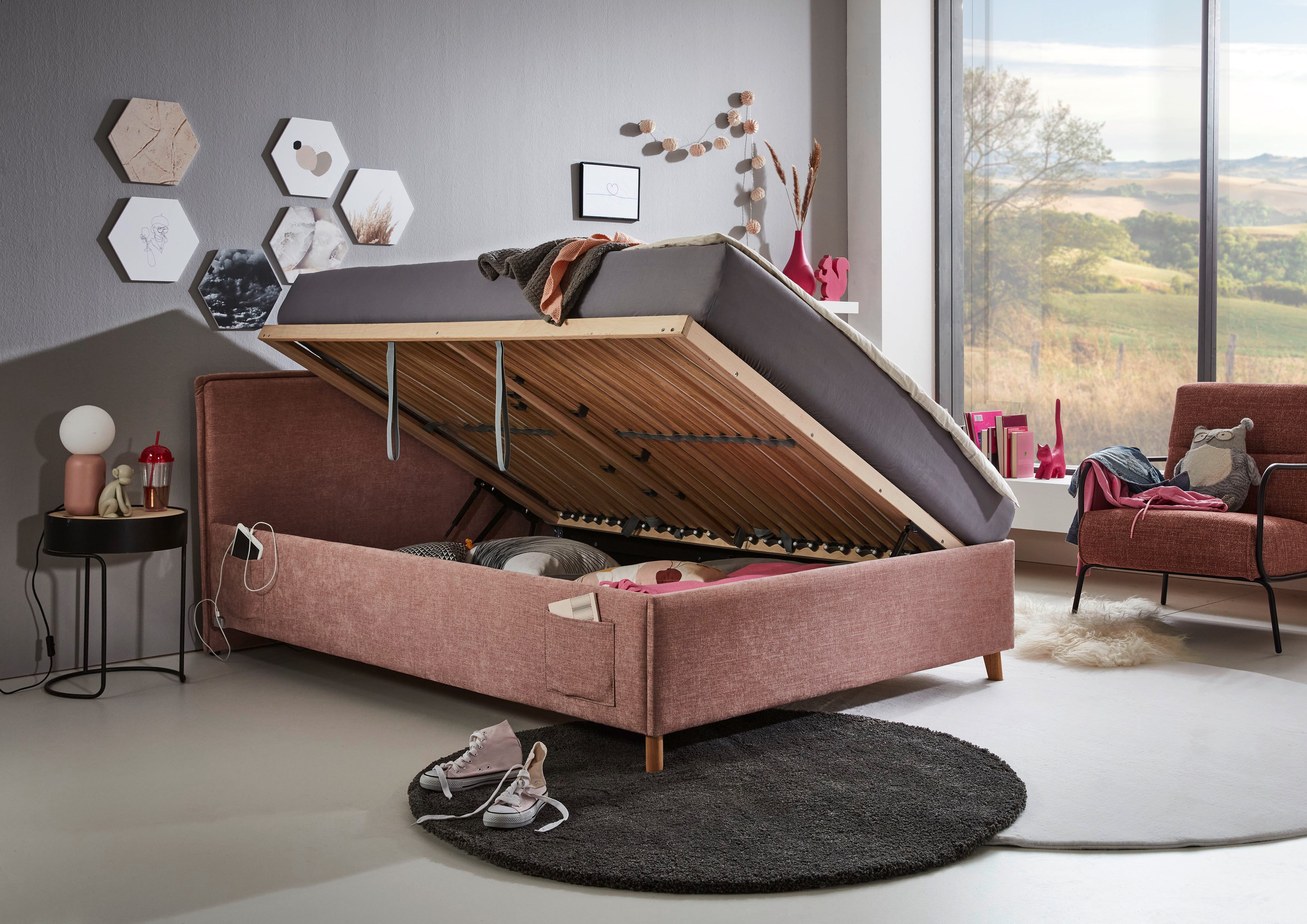 meise.möbel Kinderledikant Fun Bekleed bed naar keuze met bedkist, tienerbed inclusief USB-aansluiting