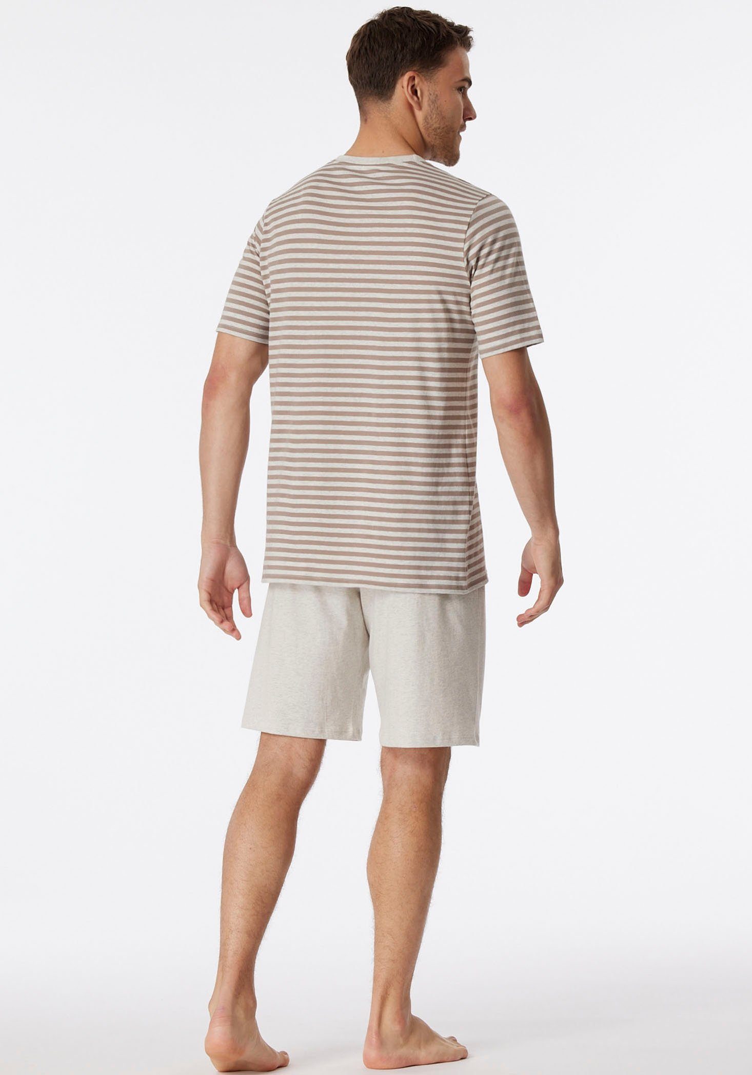 Schiesser Shortama Casual Nightwear met gekleurd contraststrepen en geribbelde ronde hals (2-delig)