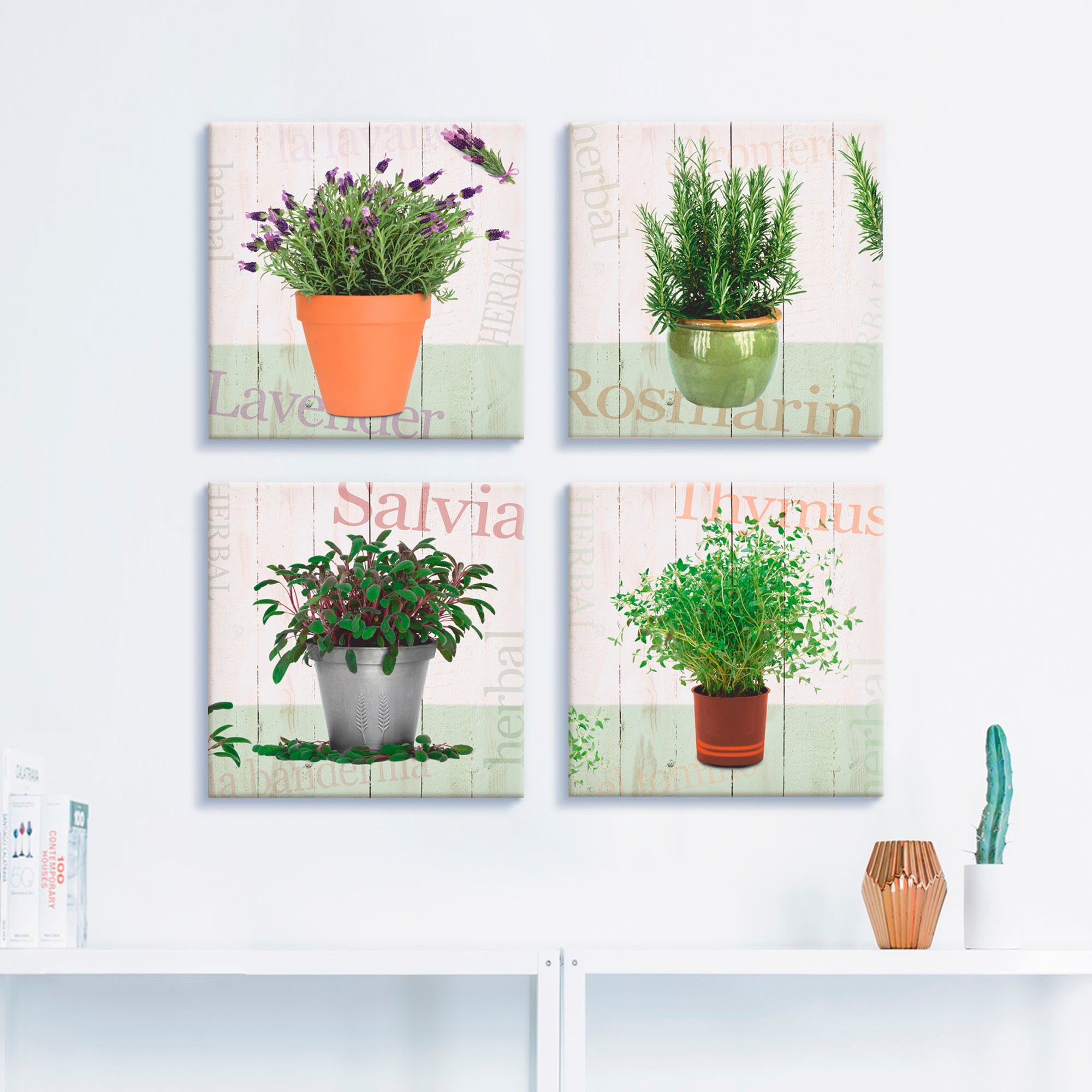 Artland Artprint op linnen Lavendel, rozemarijn, salie, tijm (4-delig)