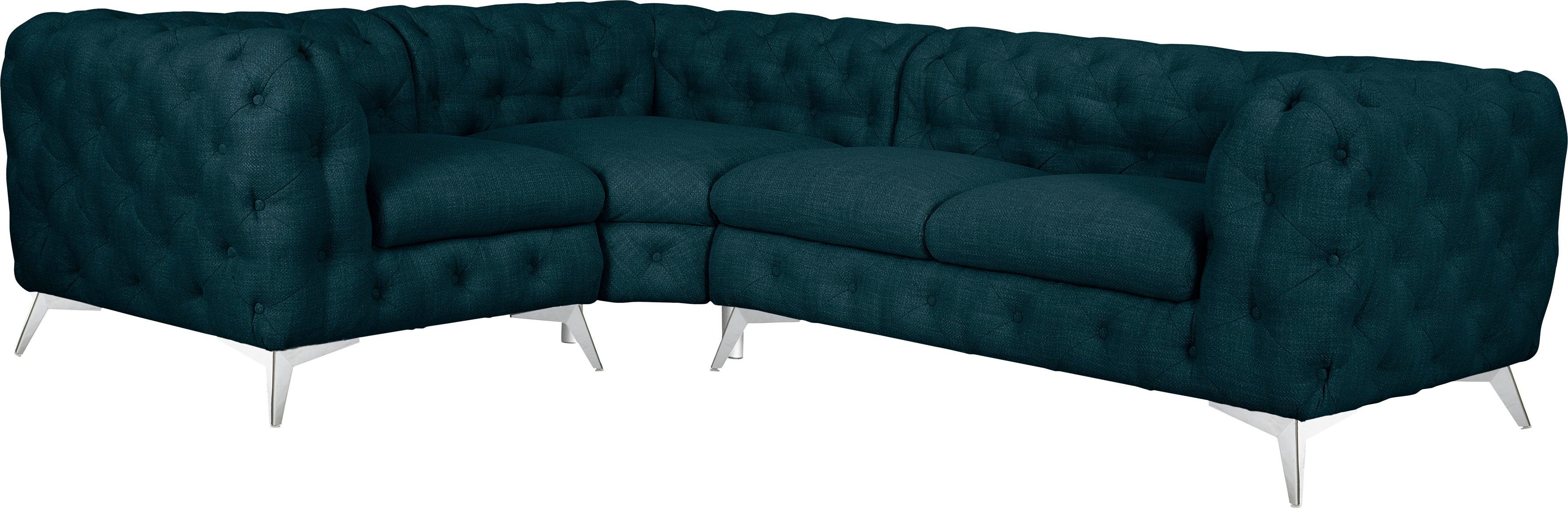 Leonique Chesterfield-bank Glynis L-vorm luxueuze capitonnage, moderne chesterfield look, kleur van de poten ter keuze