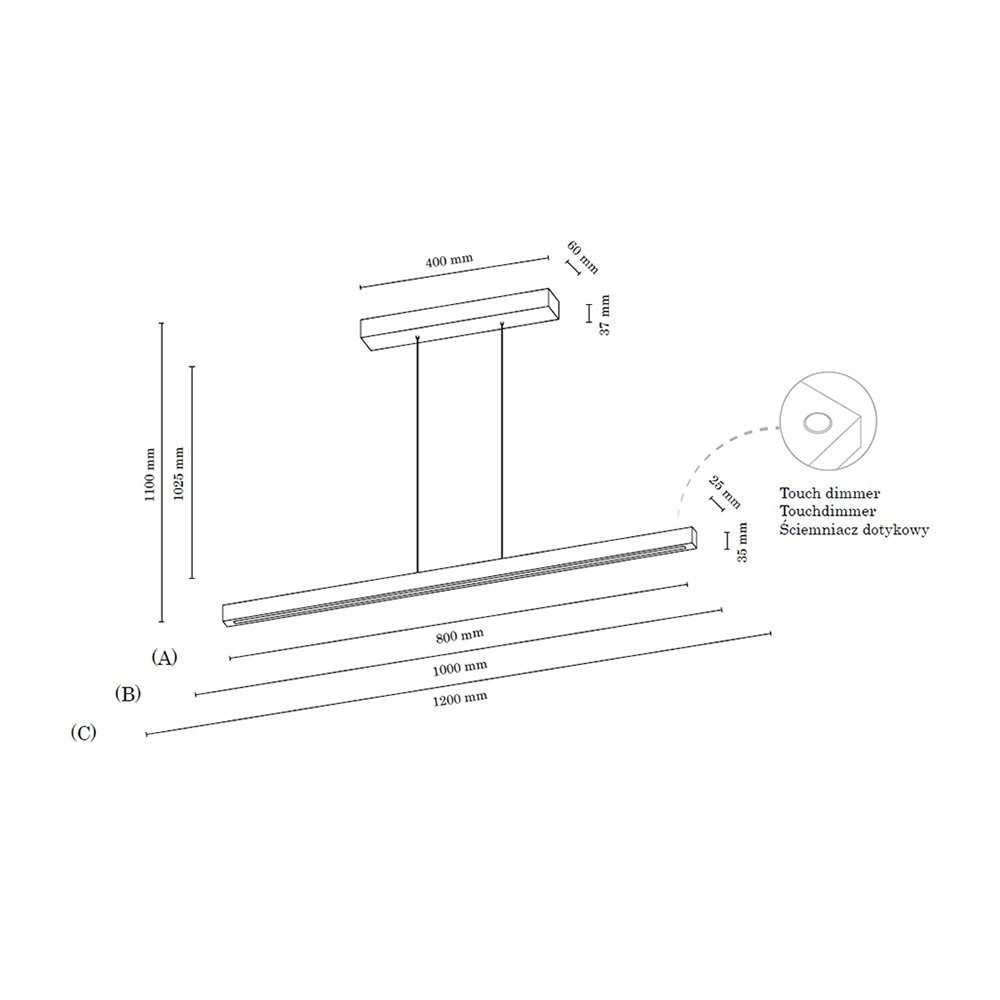 SPOT Light Hanglamp SMAL Hanglamp, eikenhout, met geïntegreerde 24V-ledmodule, touch dimmer