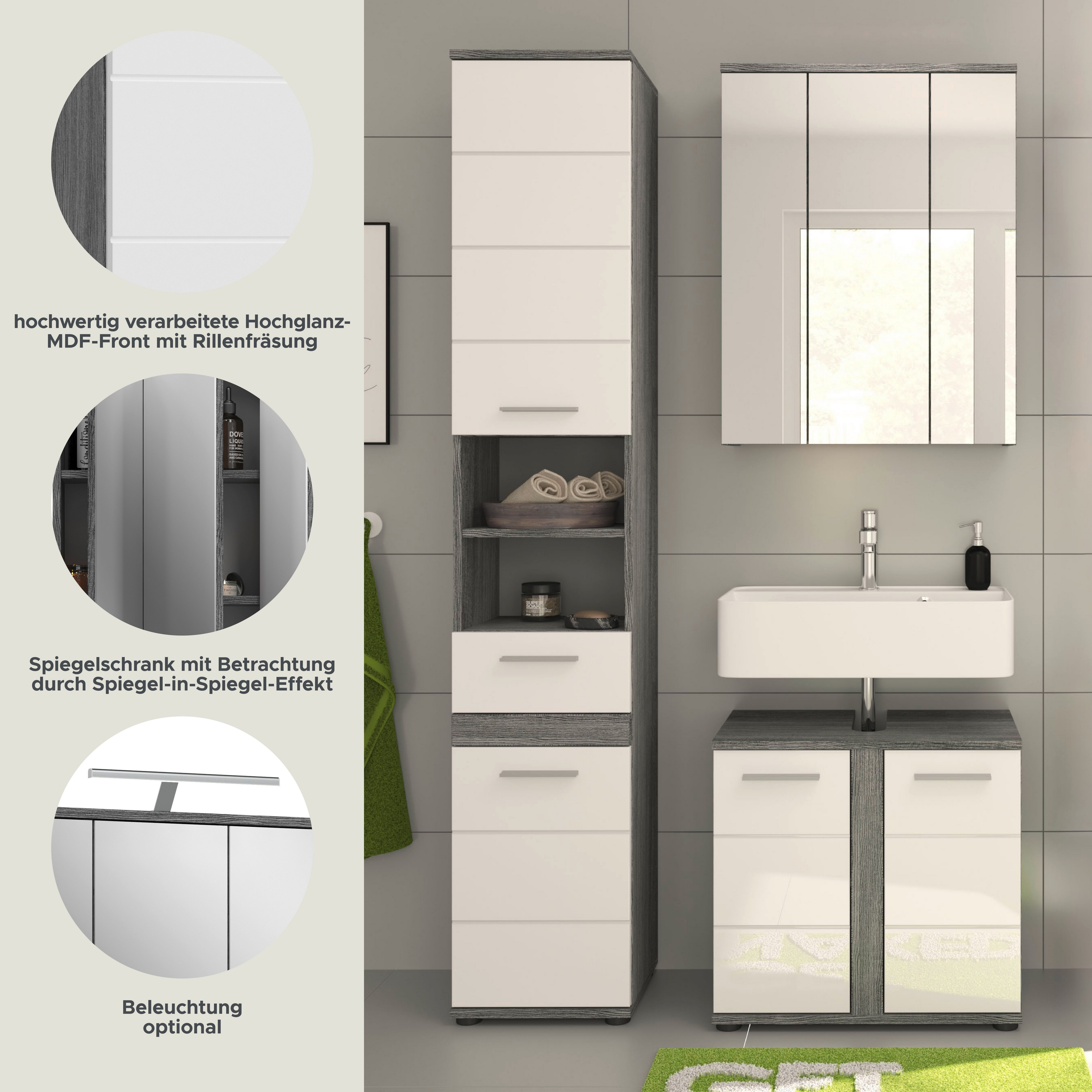 welltime Badkamerserie LUCCA, 3-delig, TOPSELLER!, MDF hoogglansfront, bestaande uit: (set, 3-delig)
