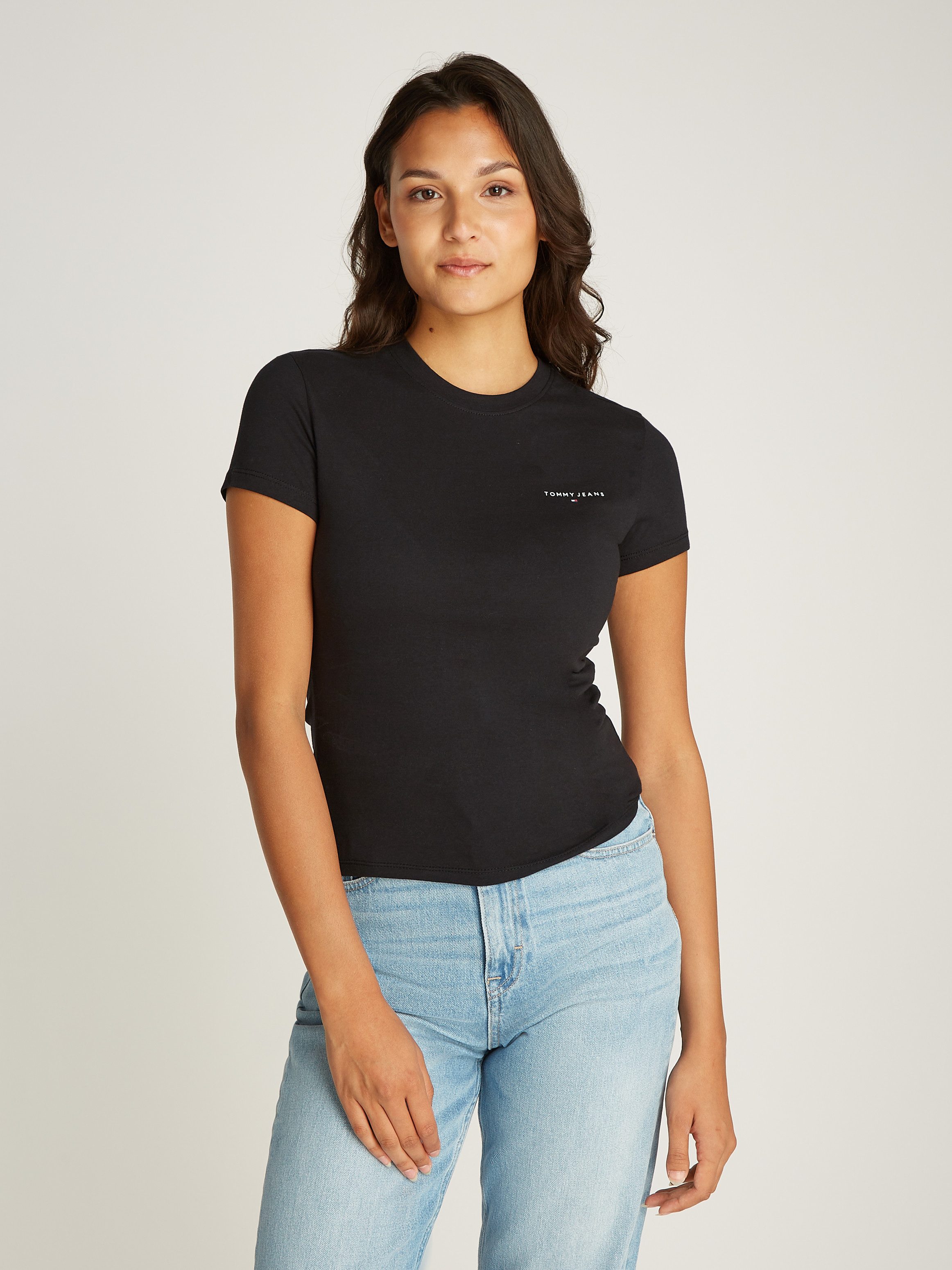 TOMMY JEANS T-shirt Tjw 2Pack Slim Linear Tee met logo-opdruk, in effen kleur (Set van 2) dames t-shirts maat M (38) zwart