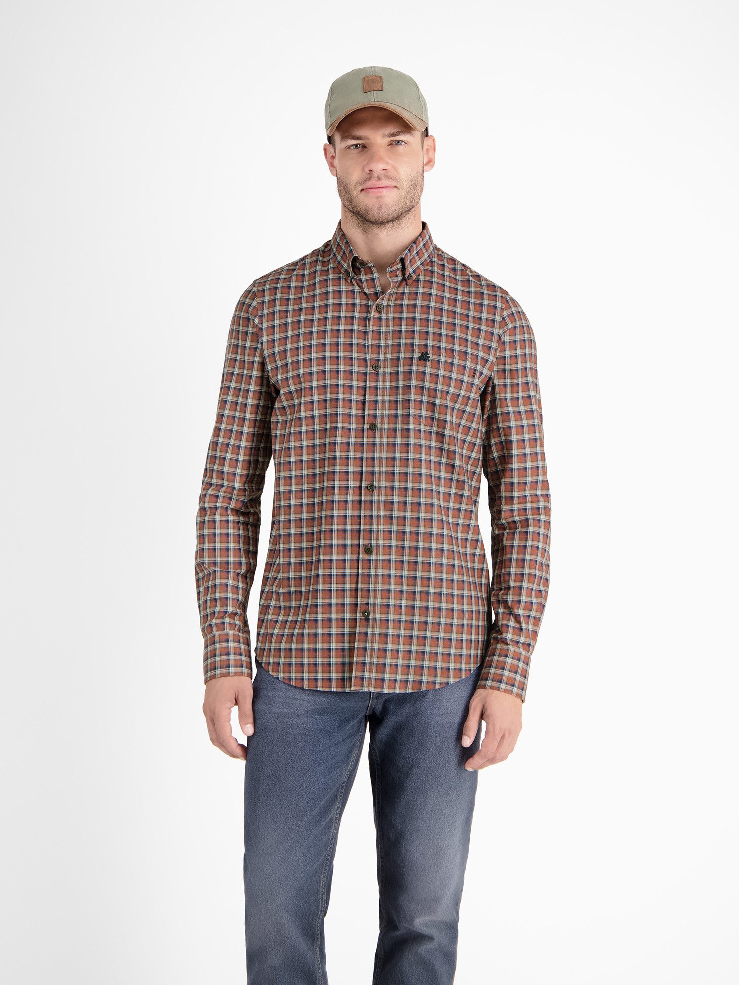 Lerros Geruit overhemd LERROS geruite herenhemd met button-down-kraag