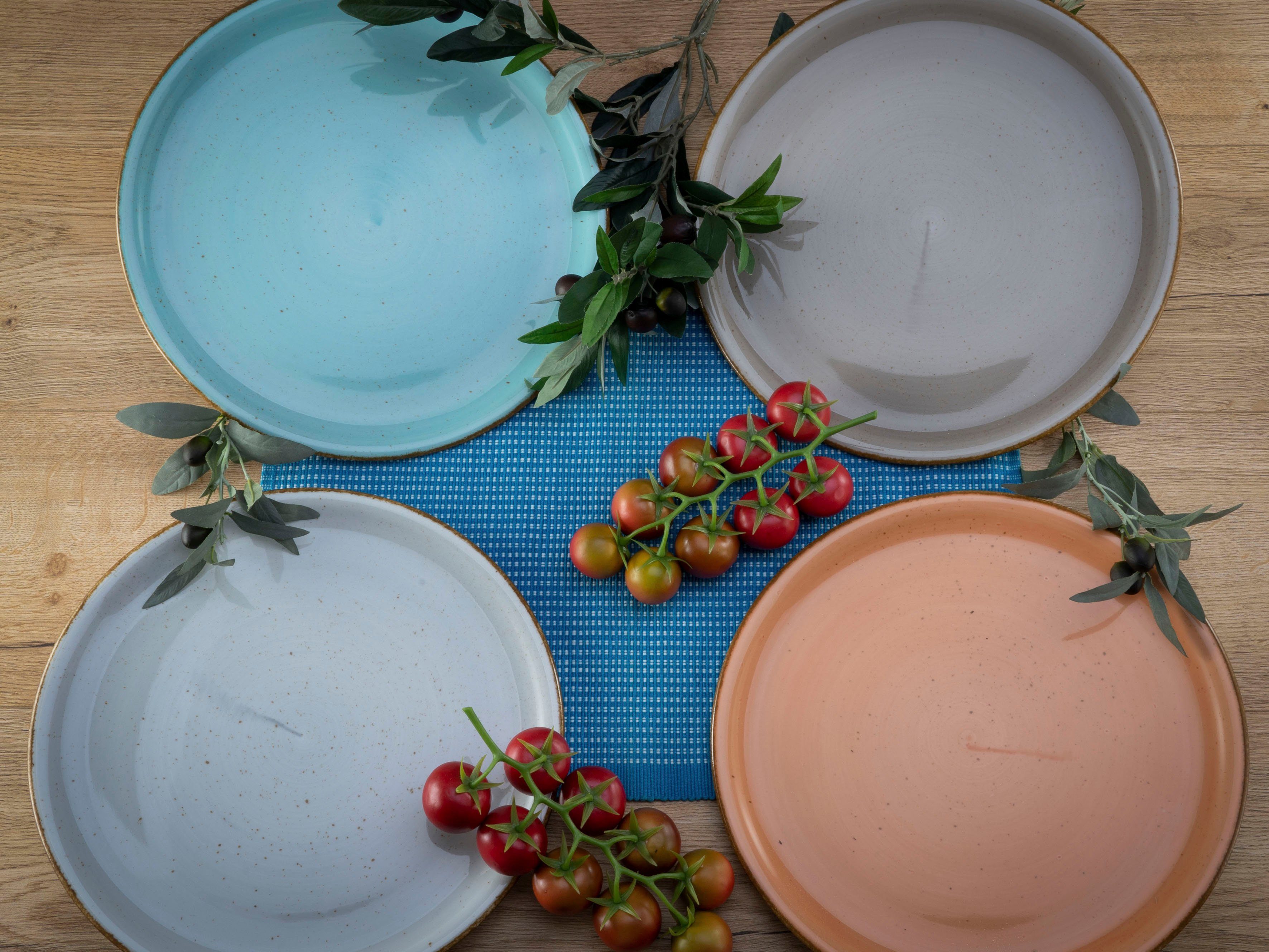 CreaTable Pizzabord Dinerbord vintage nature Bordenset voor 4 personen, porselein (set, 4-delig)