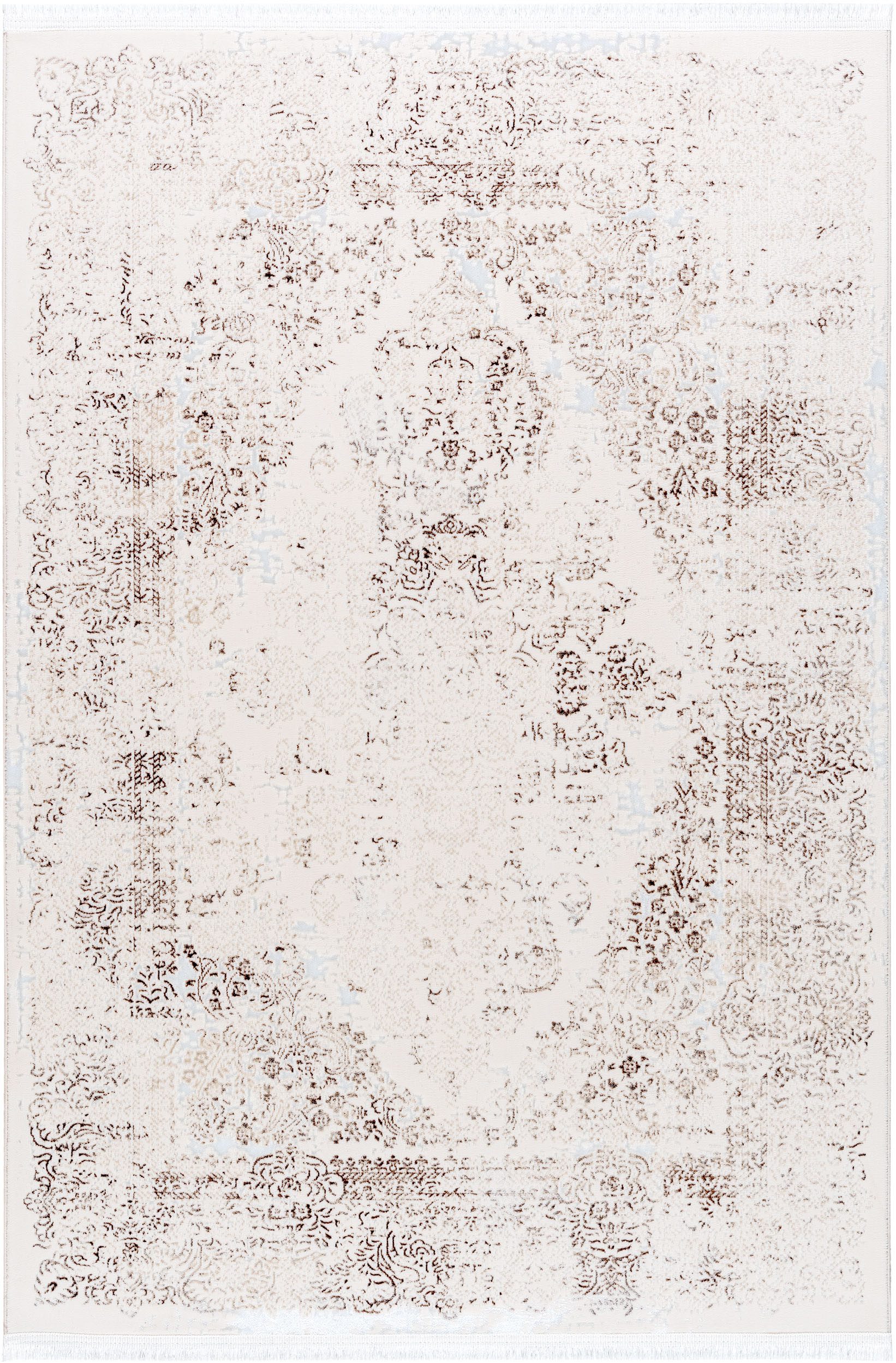 Sehrazat Vloerkleed Diamond 7810 Vintage ontwerp, kortpolig, met zachte glansgaren, met franjes moderne vloerkleden maat 120 cm x 170 cm x 6 mm beige