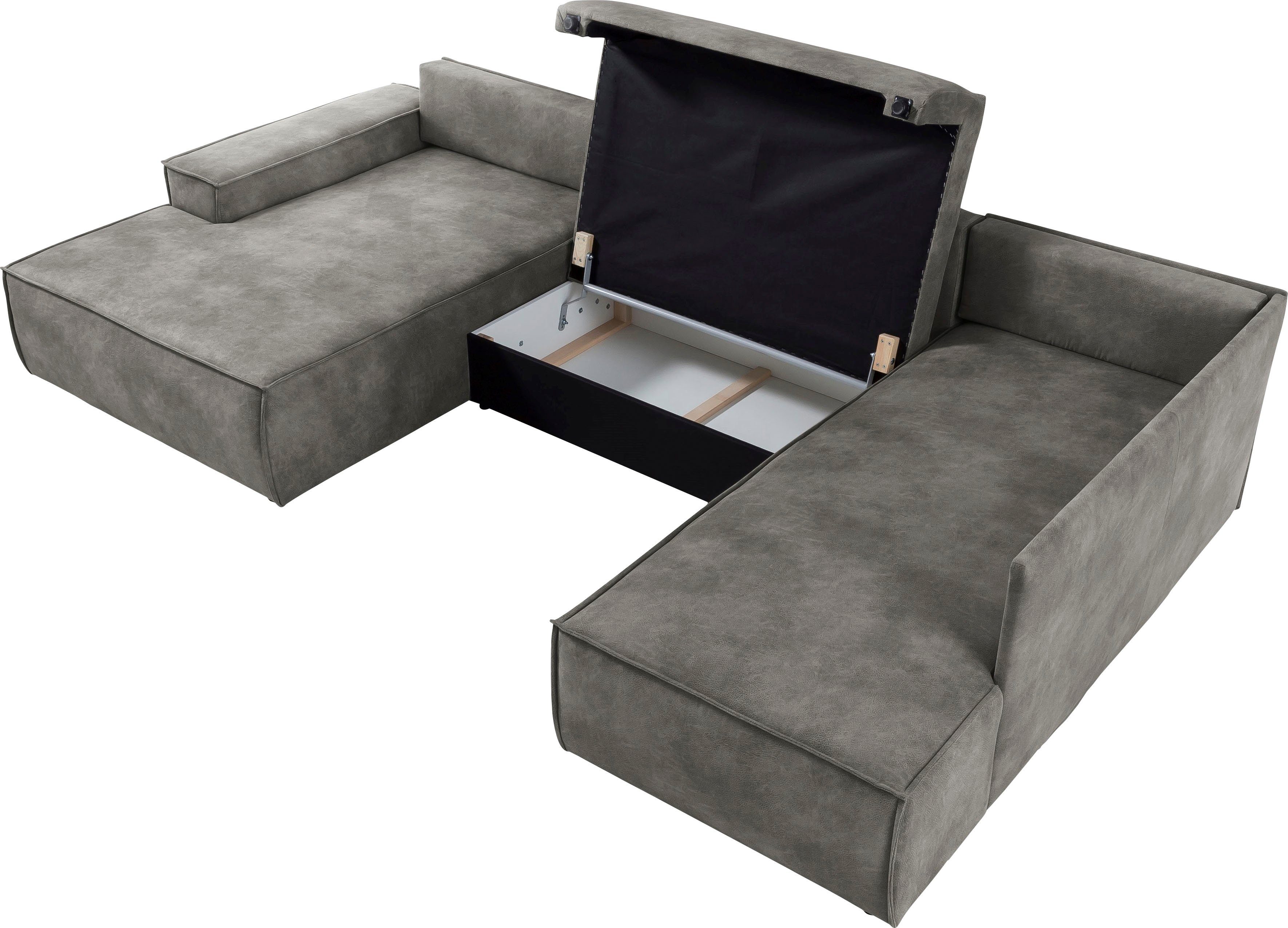 Home affaire Zithoek SHERWOOD 329 cm, U-vorm, slaapbank, Slaapfunctie met bedkist (194x139 cm), cord, vintage, fluweel