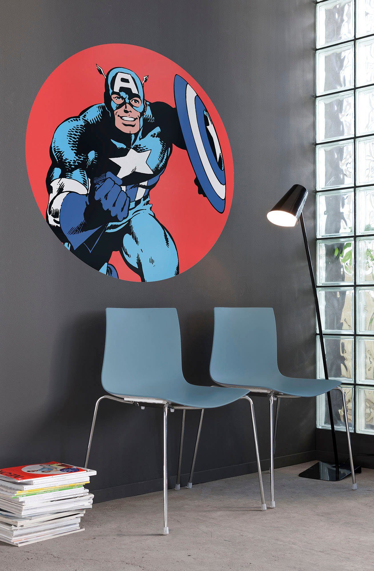 Komar Wandfolie Zelfklevend vlies, Marvel PowerUp Captain America, Gr. 125x125 cm (1 stuk)