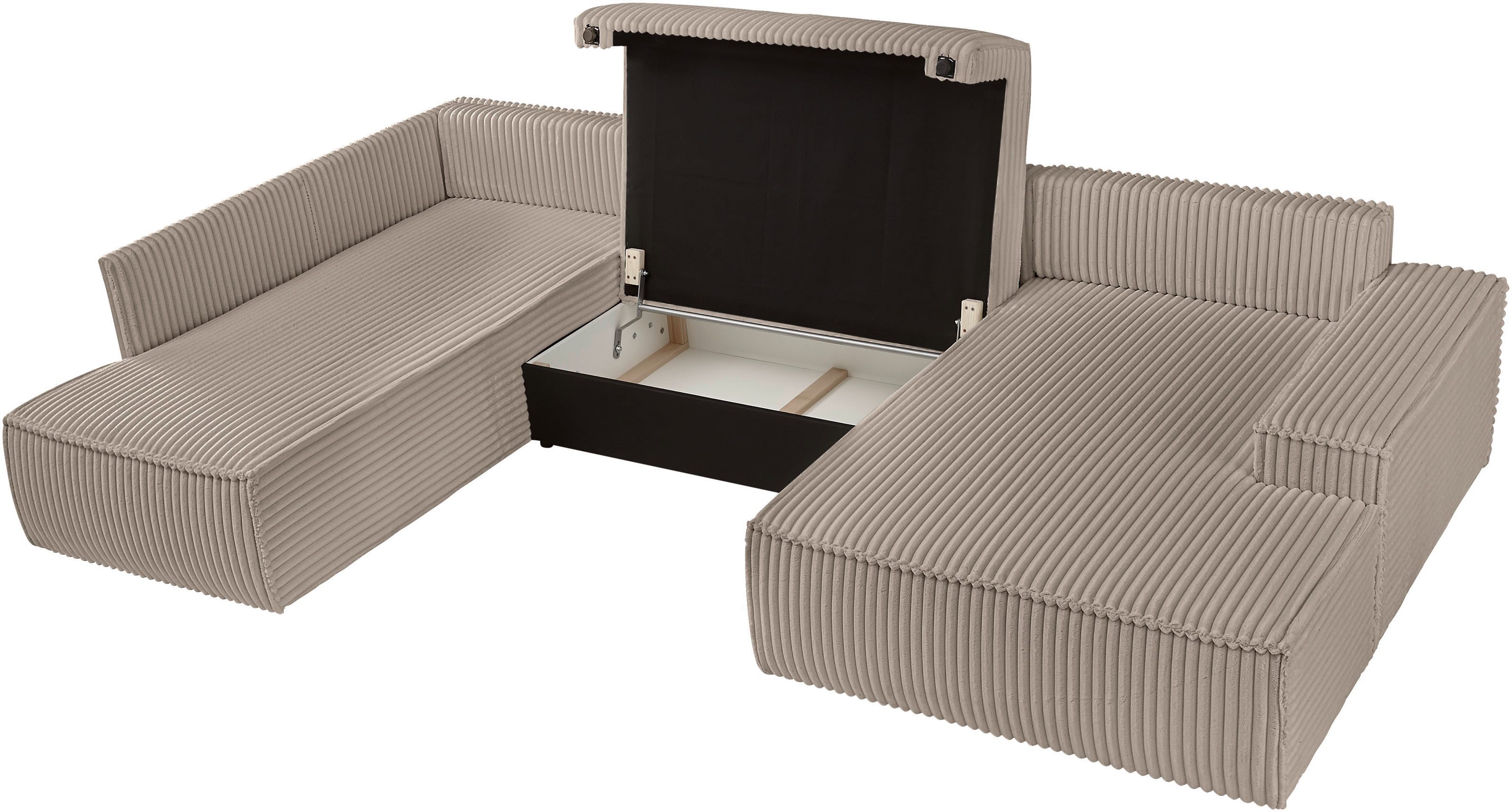 andas Zithoek FINNLEY U-model XXL 329 cm, bedbank, slaapfunctie m. bedkist