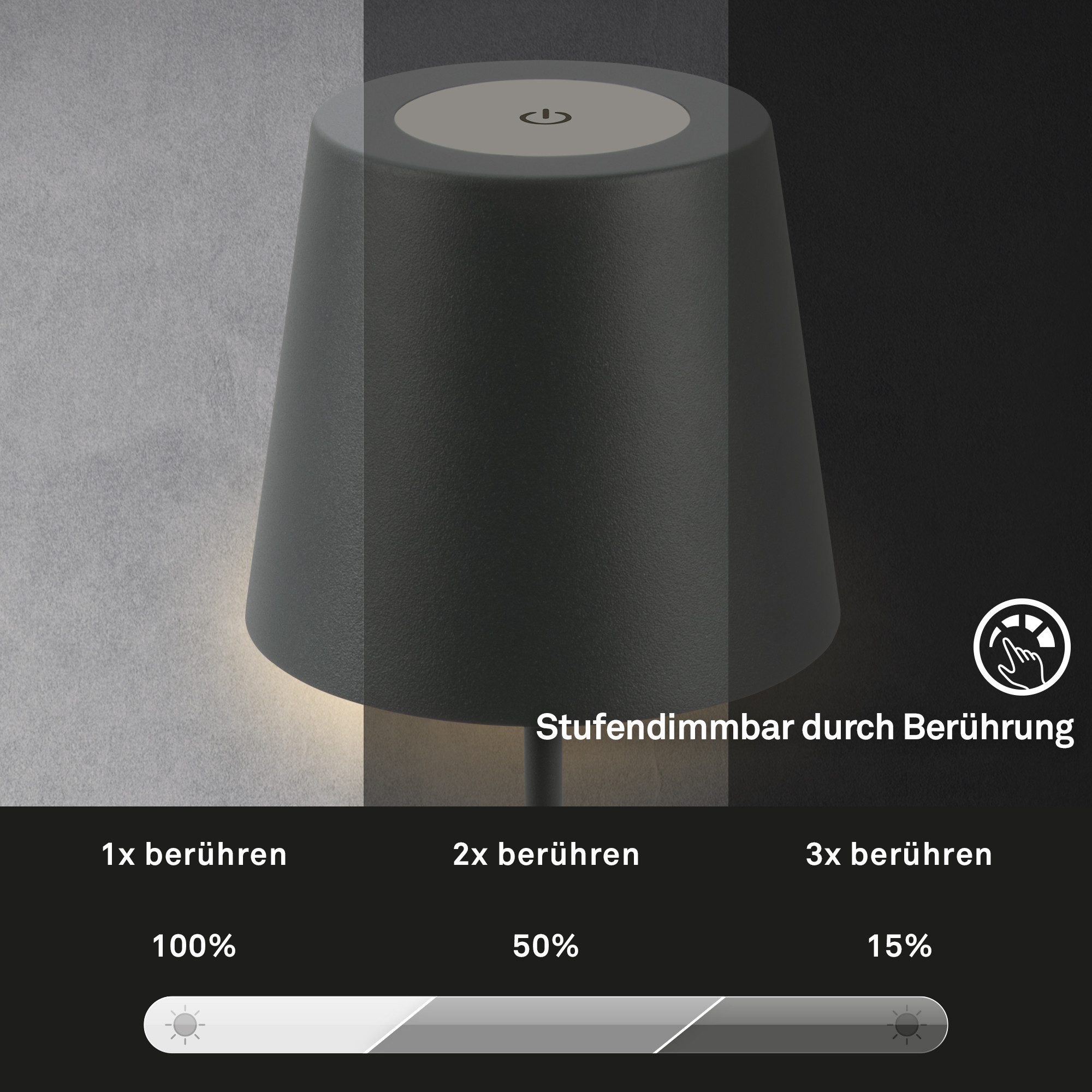 Briloner Leuchten Tafellamp 2-pack LED tafellamp draadloos, antraciet 2-delige set led onderbouwverlichting keuken 58,5 cm uitbreidbaar