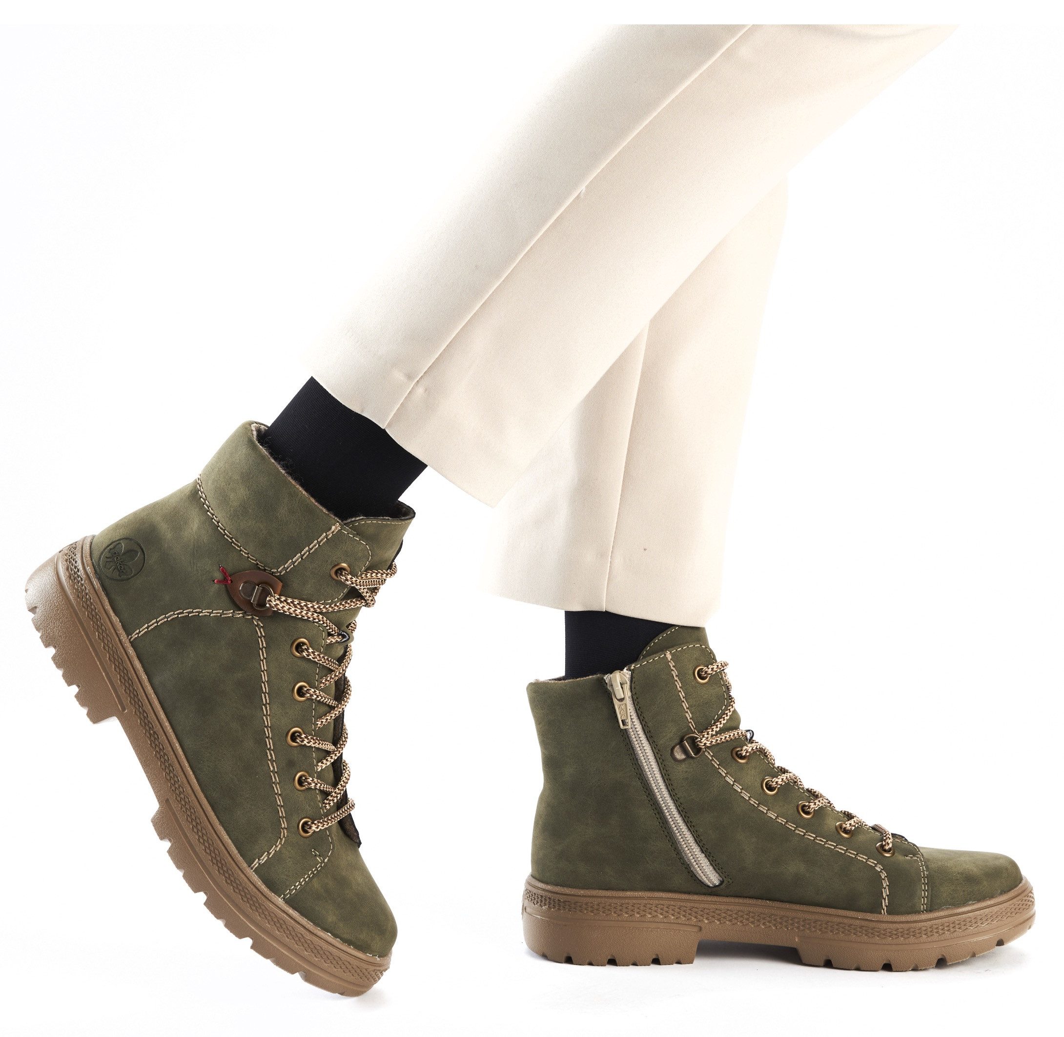 Rieker Veterschoenen enkellaars, plateausool, contrastnaad, met binnenrits