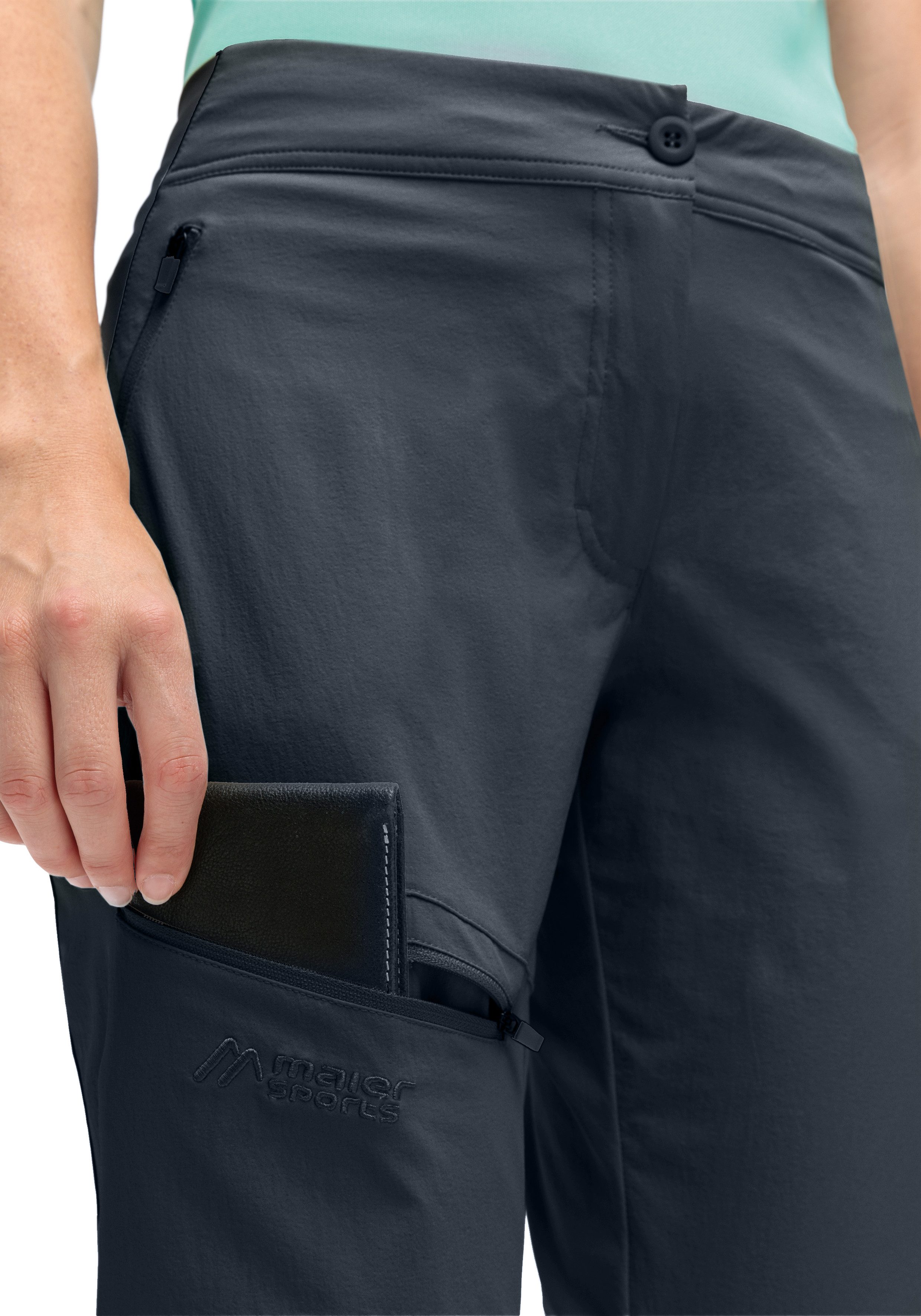 Maier Sports Outdoorbroek Inara slim Vario Dames wandelbroek, functionele broek met variabele tailleband en 4 zakken, slim fit