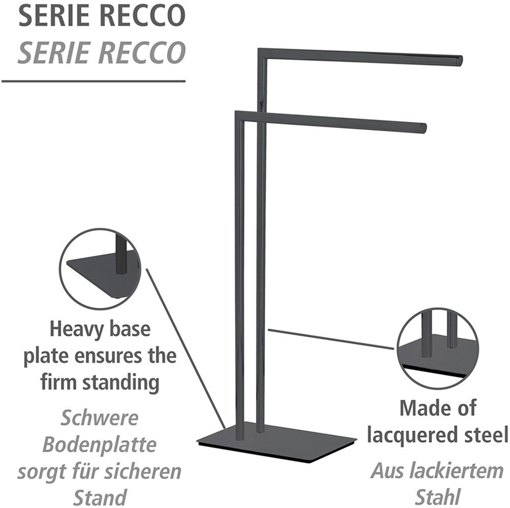 WENKO Handdoekenrek Model Recco van gelakt staal, 2 handdoekstangen, zware bodemplaat